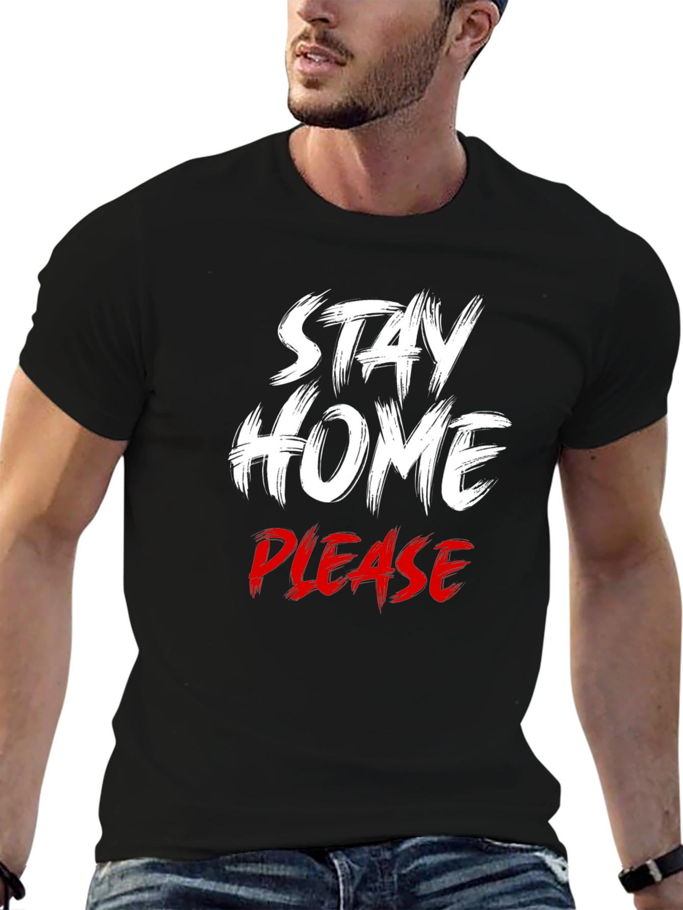 Black Stay Home Please T-Shirt - Comfort & Style view 6