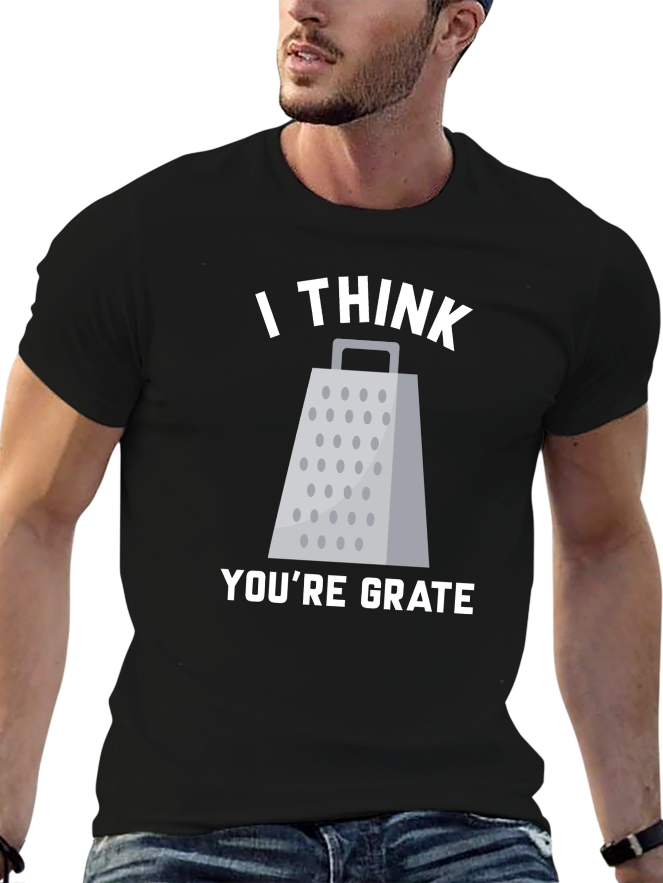 Black I Think You're Grate T-Shirt Funny Pun Tee view 6