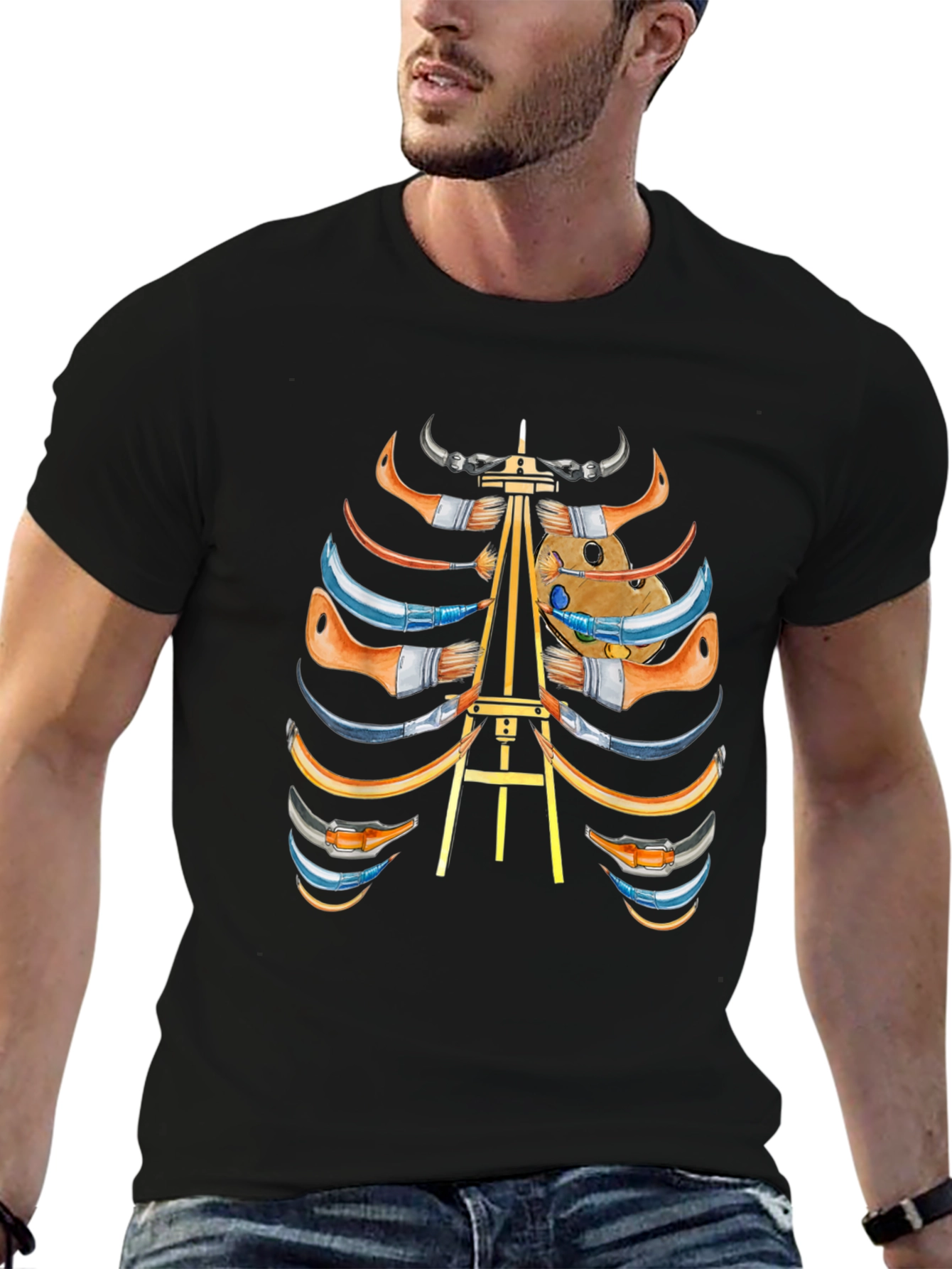 Black Artist Skeleton Ribcage Graphic Tee view 6