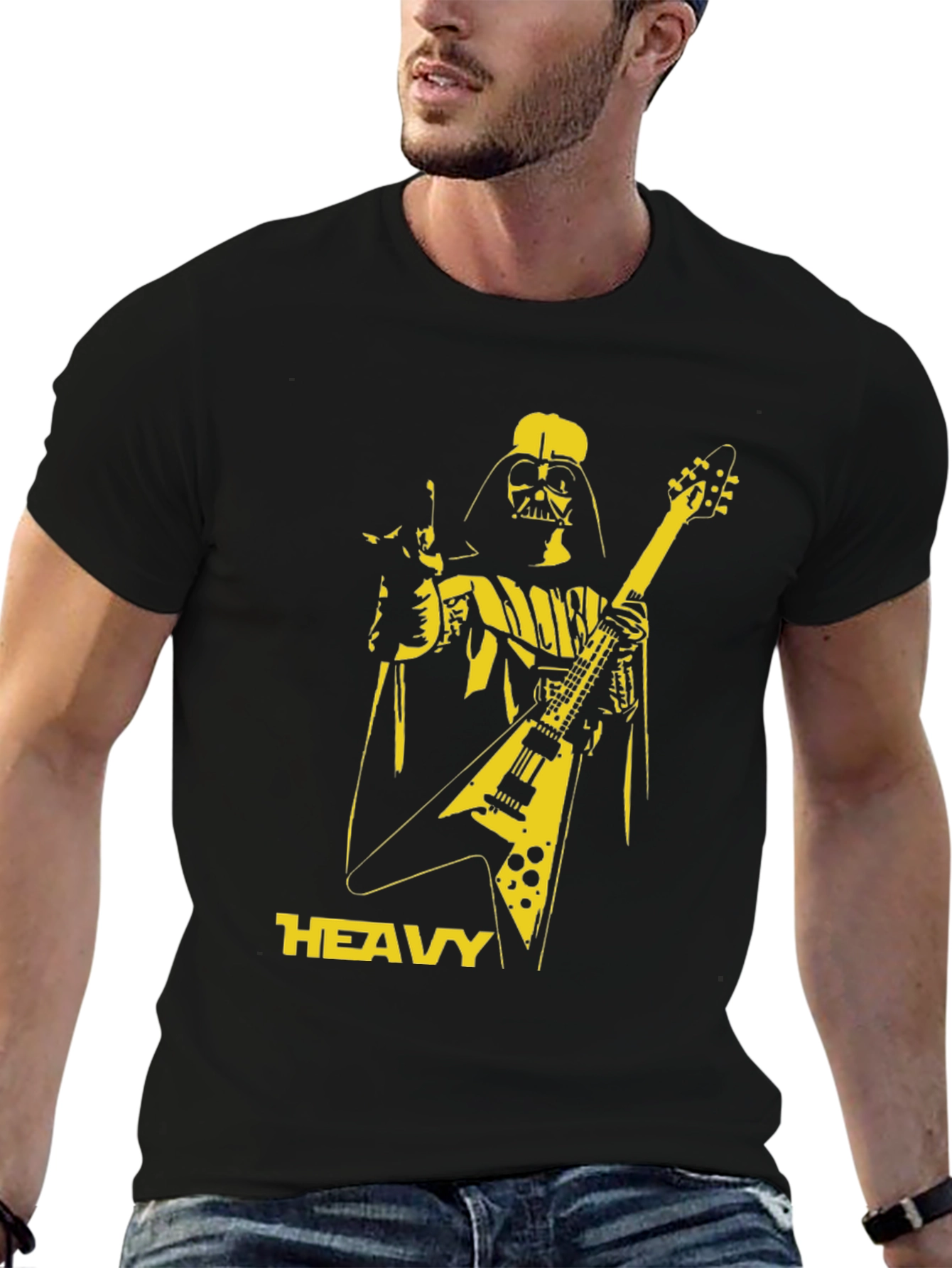 Black Darth Vader Heavy Metal Guitar T-Shirt view 6
