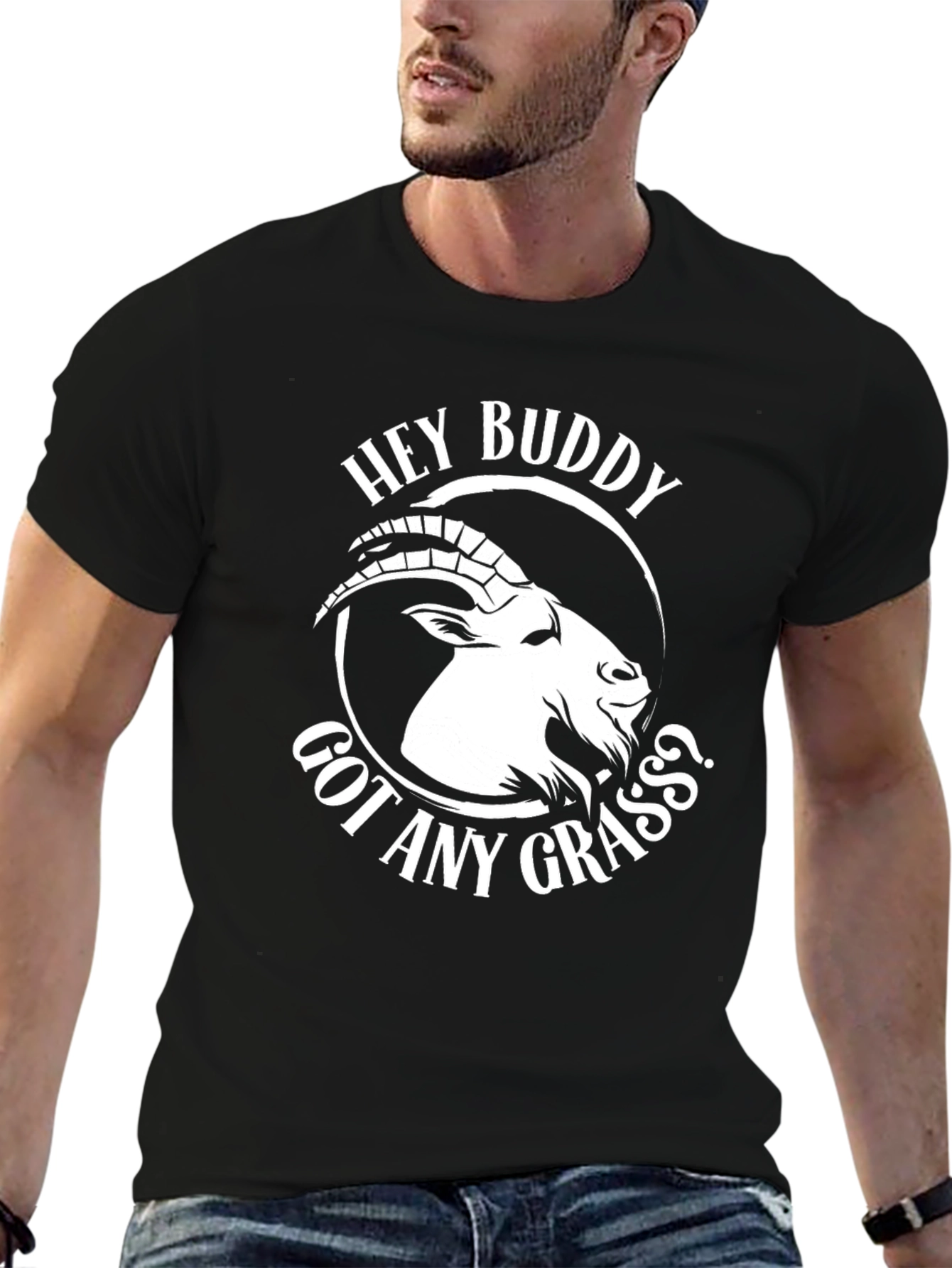 Black Hey Buddy Goat Graphic Tee - Black Cotton T-Shirt view 6