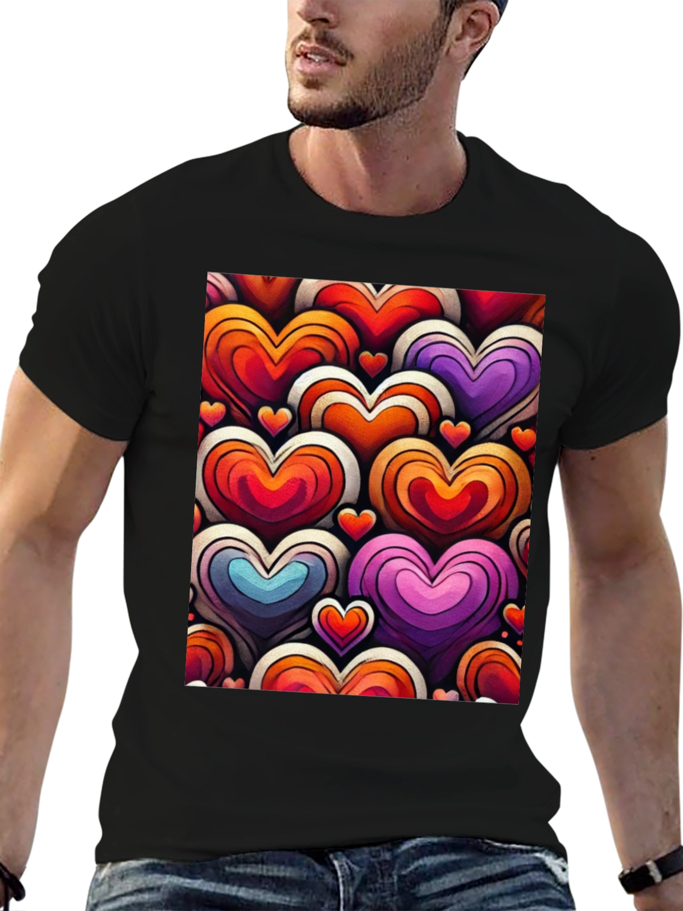 Black Heart Pattern Graphic Tee - Stylish and Unique view 6