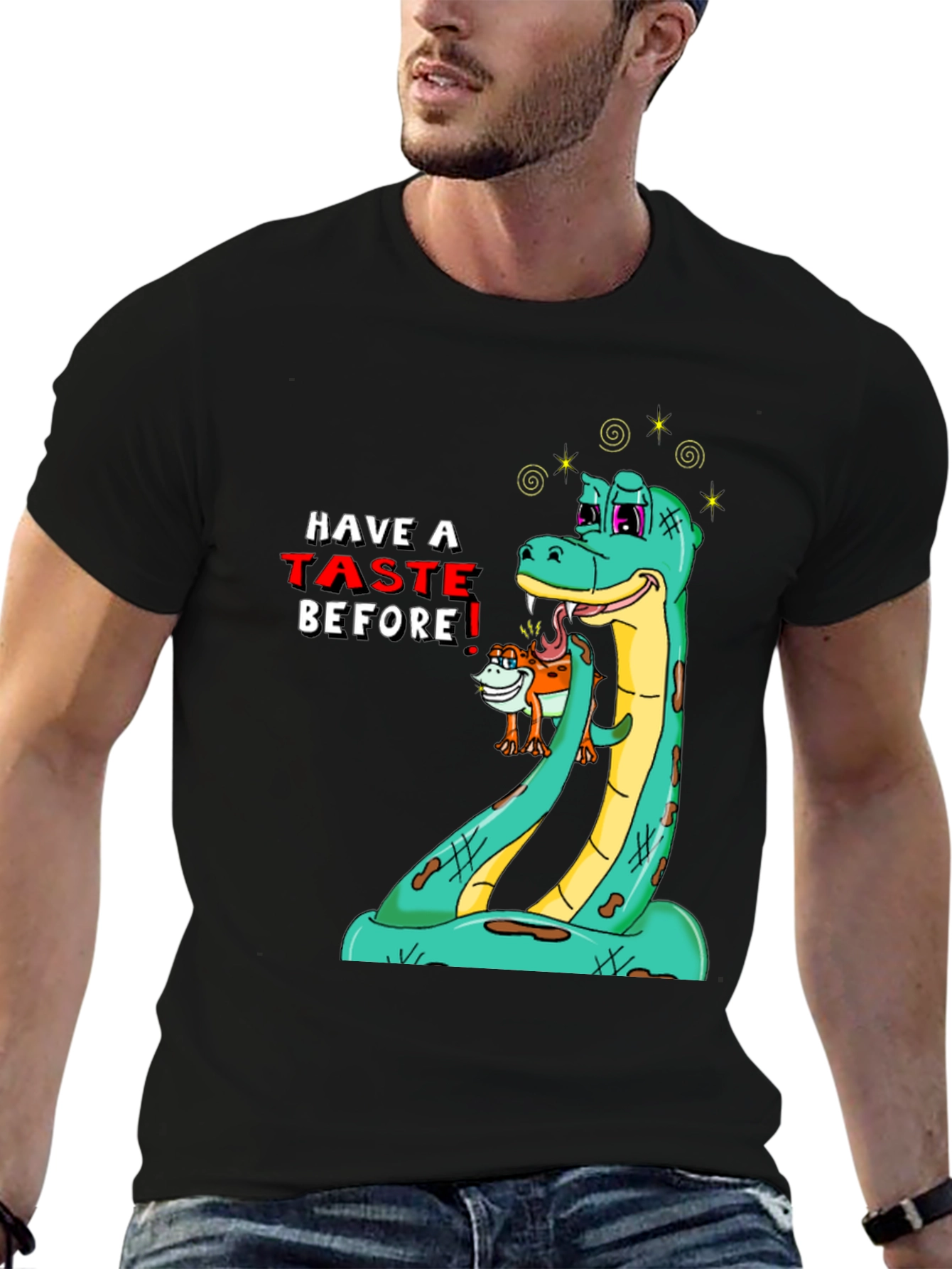 Black Funny Snake Tasting T-Shirt view 6