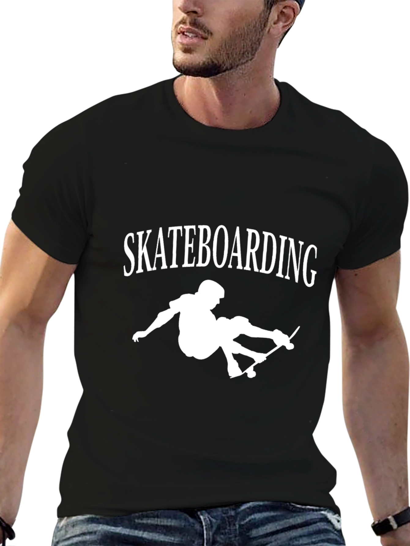 Black Skateboarding Graphic Tee - Casual Black T-Shirt view 6