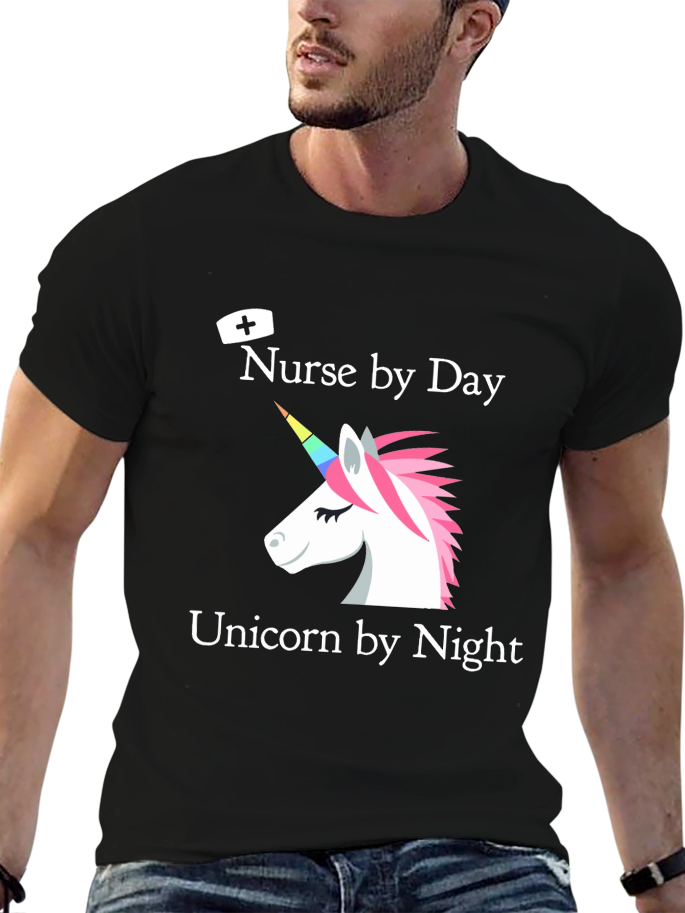 Black Nurse by Day Unicorn by Night T-Shirt view 6
