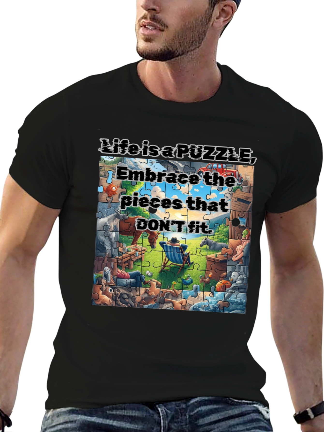 Black Puzzle Piece Life T-Shirt Embrace Uniqueness view 6