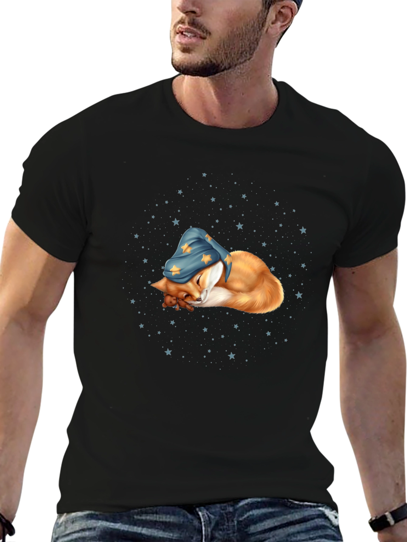 Black Dreamy Fox Tee: Whimsical Comfort view 6