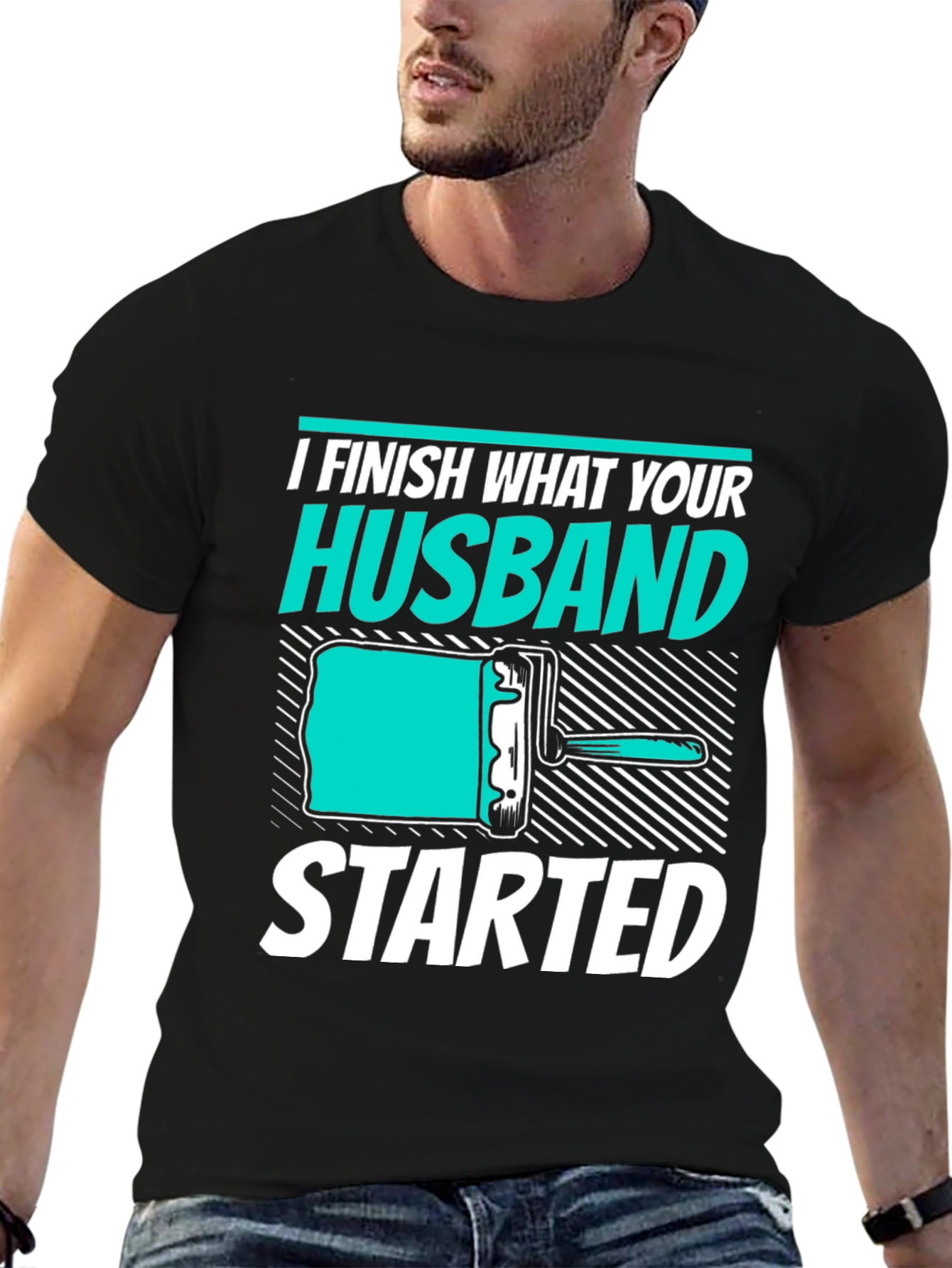 Black I Finish What Your Husband Started Funny T-Shirt view 6