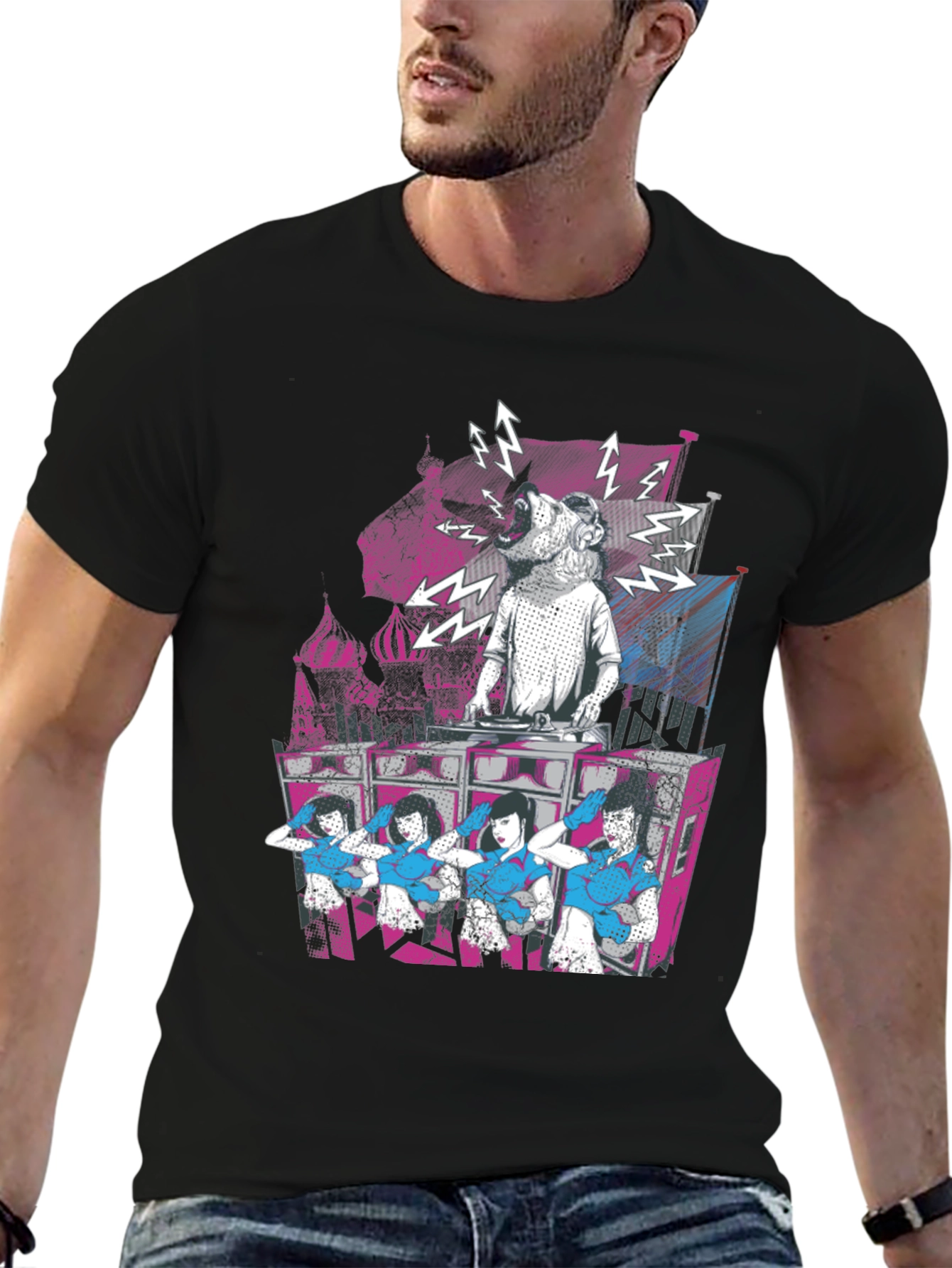 Black DJ Dog & Dancing Girls Graphic T-Shirt view 6