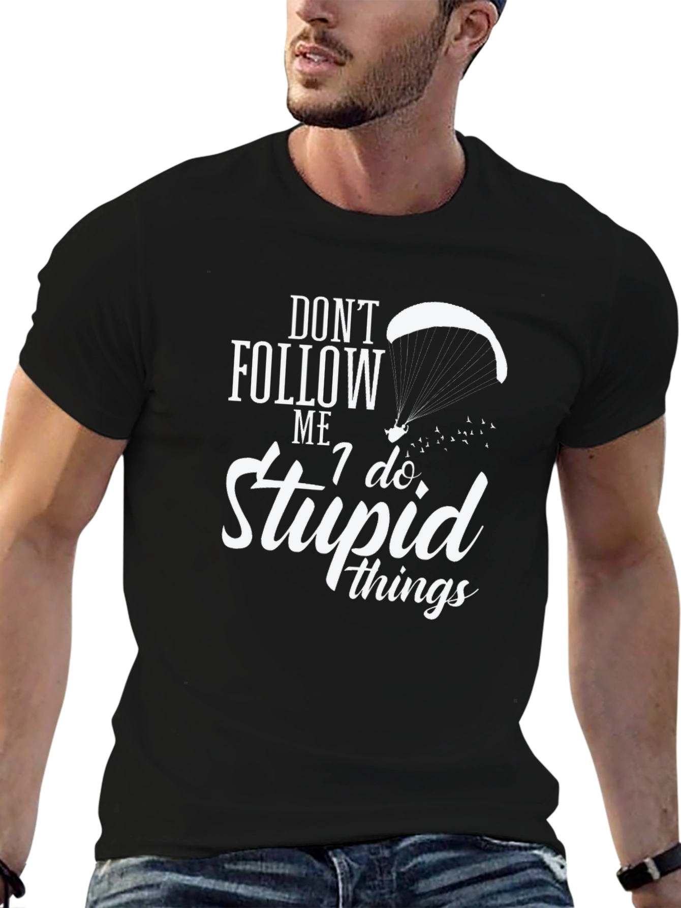 Black Don't Follow Me Funny Paragliding T-Shirt view 6