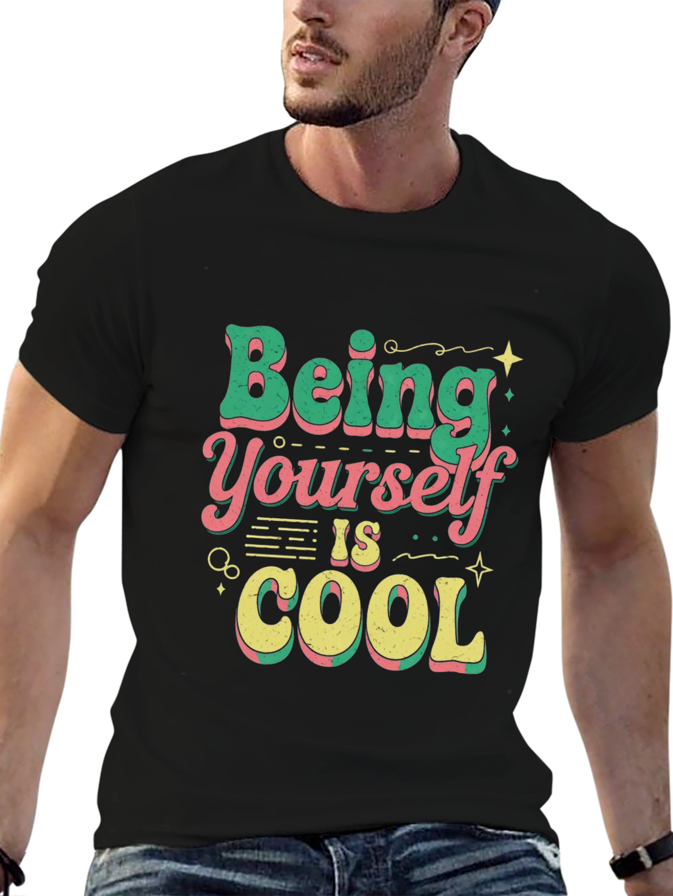 Black Being Yourself is Cool T-Shirt view 6