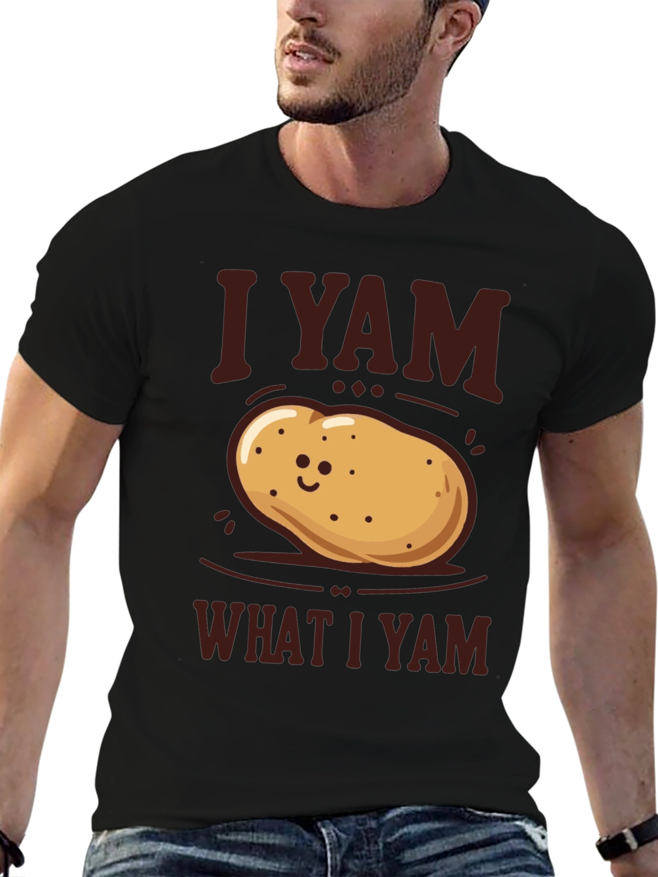 Black I Yam What I Yam Potato T-Shirt - Funny Graphic Tee view 6
