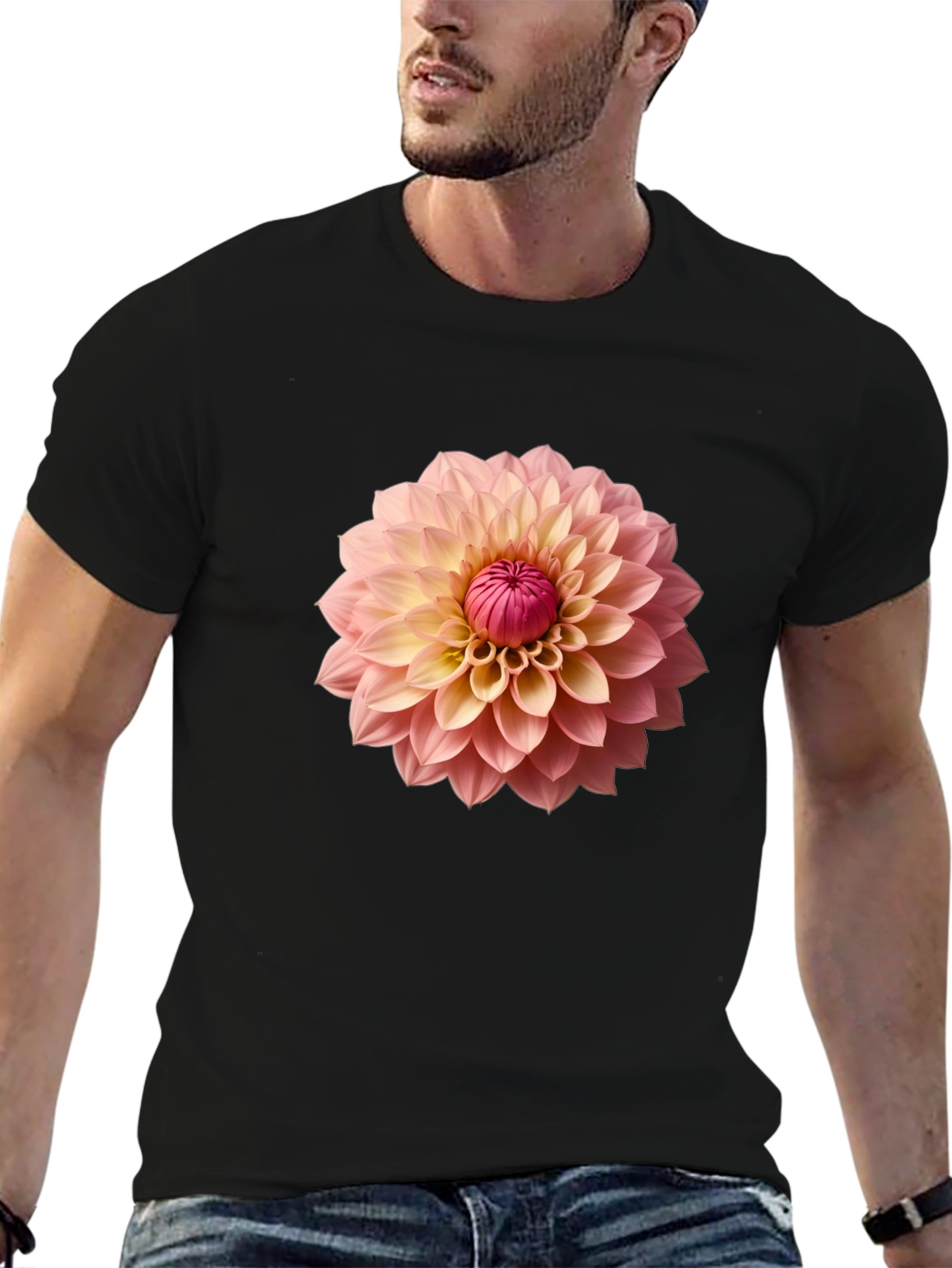 Black Floral Print Crew Neck Tee view 6