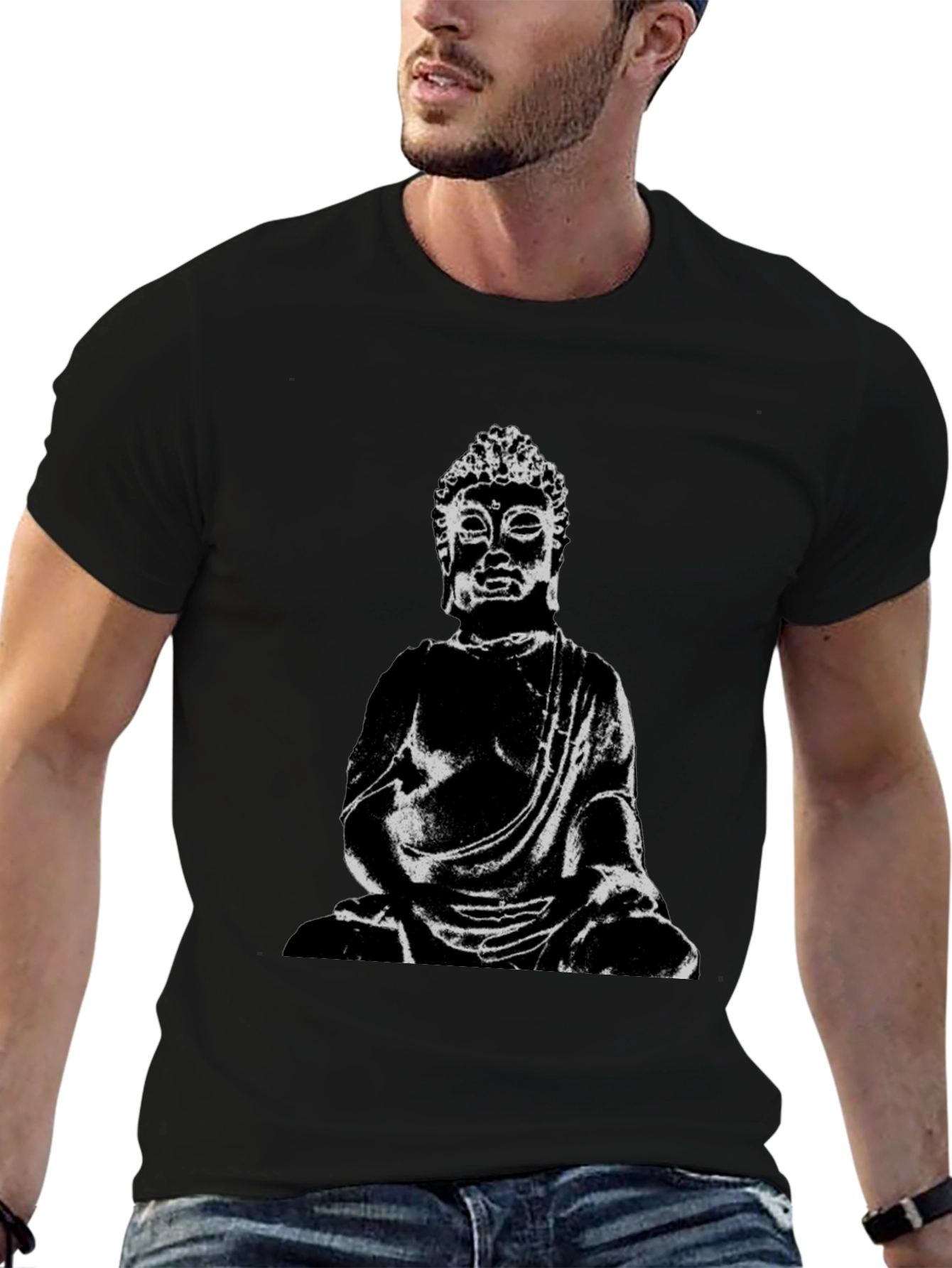 Black Buddha Graphic Print Black T-Shirt view 6