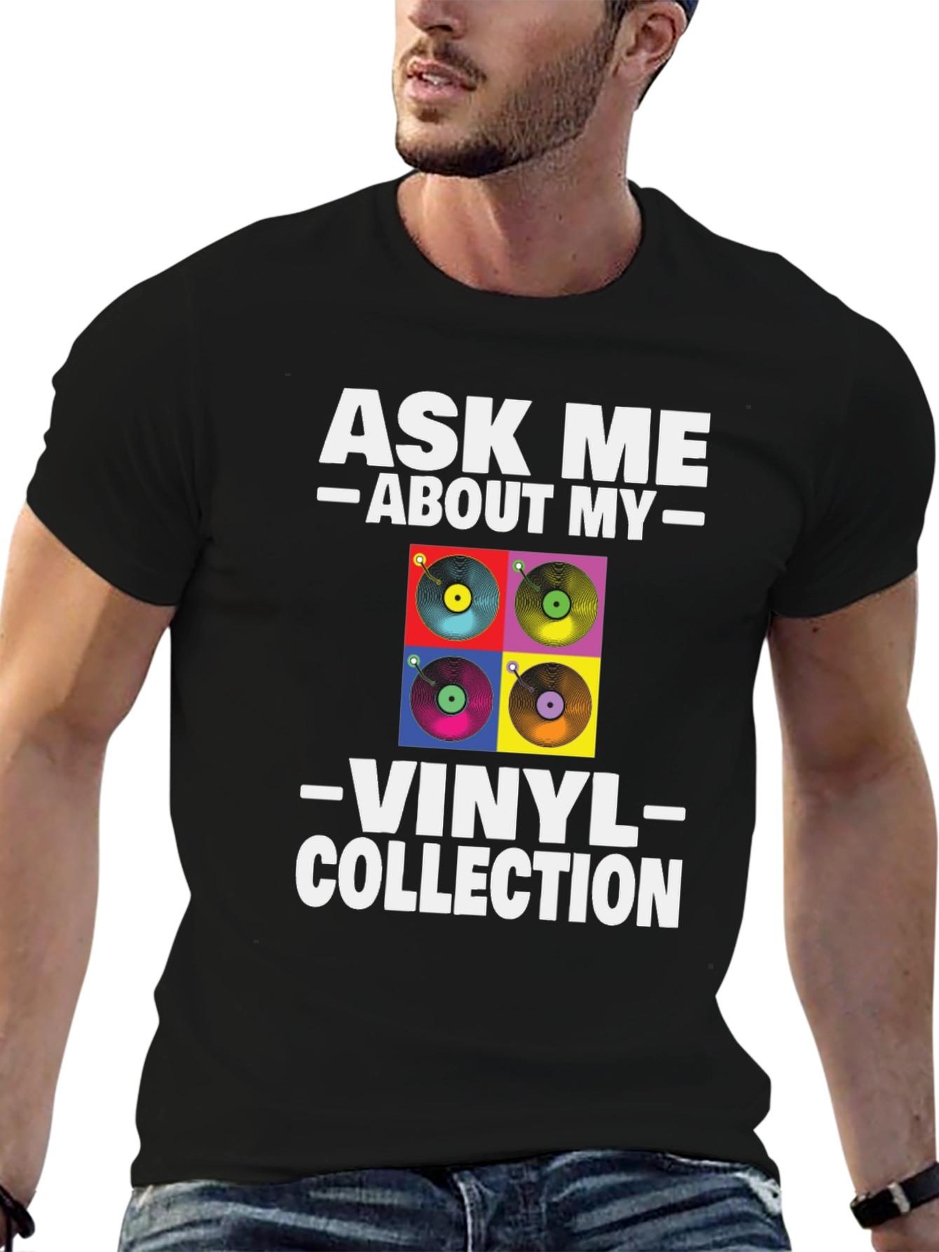Black Ask Me About My Vinyl Collection T-Shirt view 6