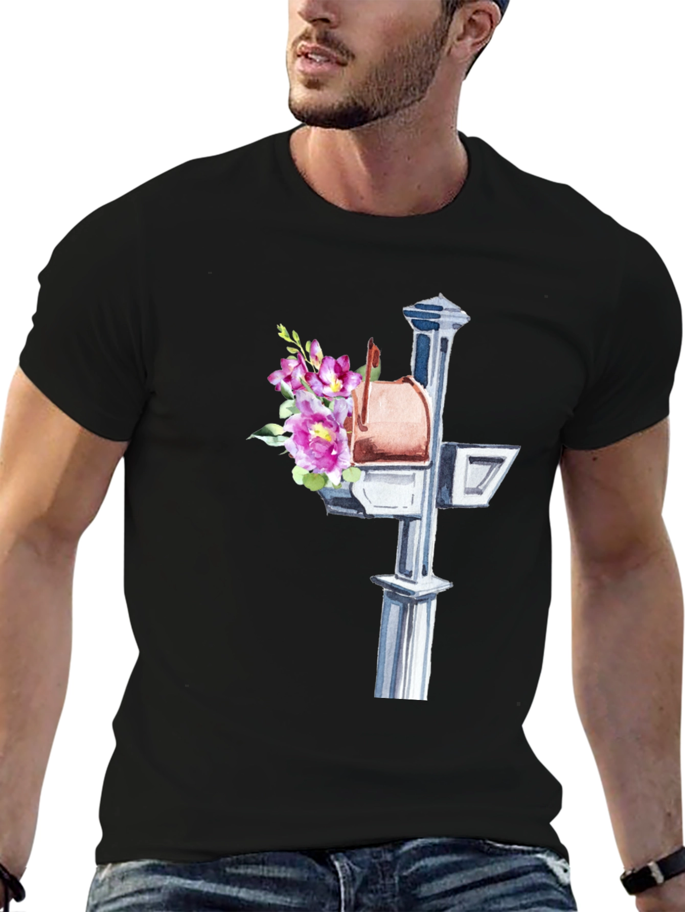 Black Floral Mailbox Graphic Tee - Unique & Stylish! view 6