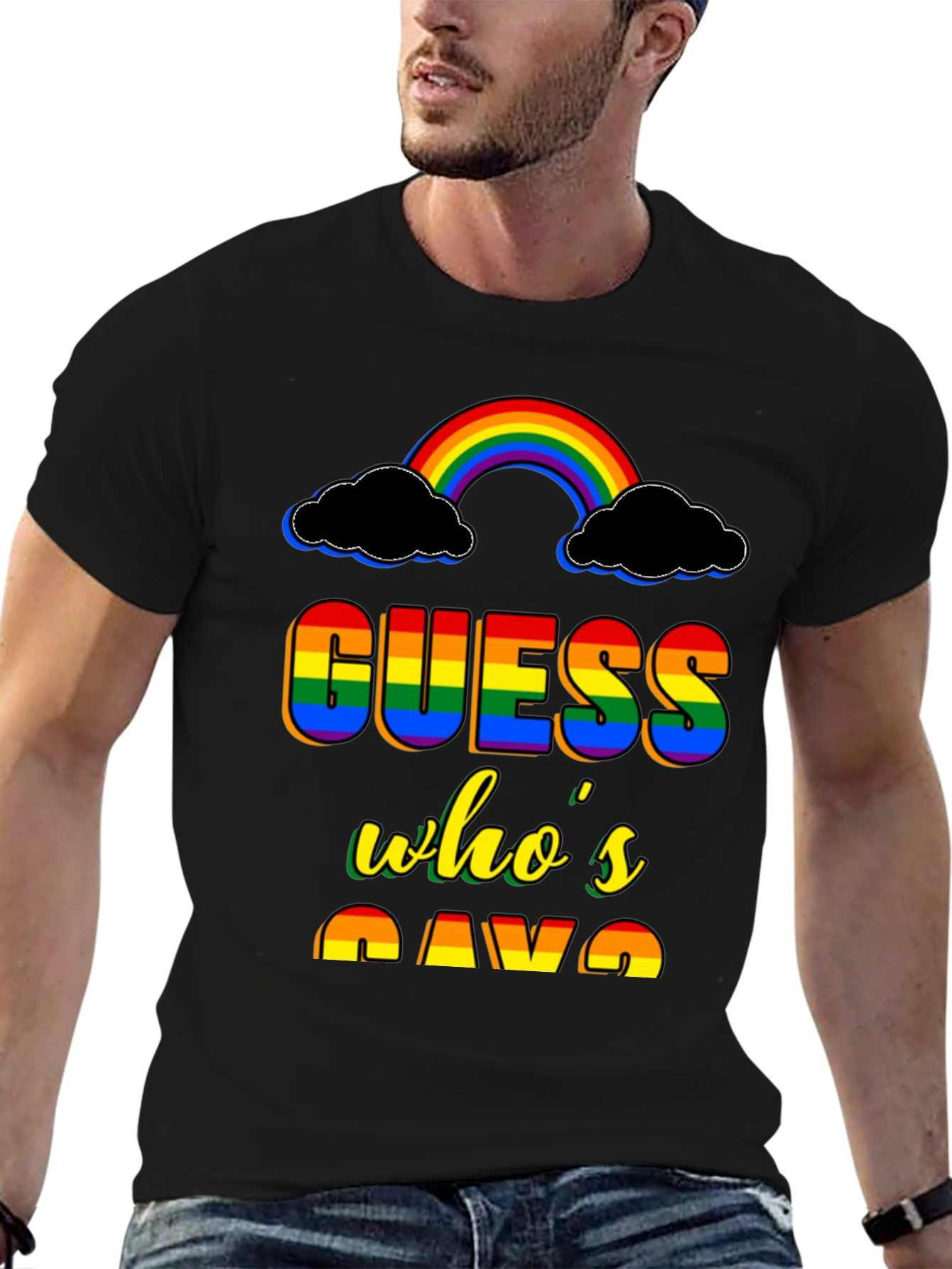 Black Guess Who's Gay T-Shirt Rainbow Pride view 6