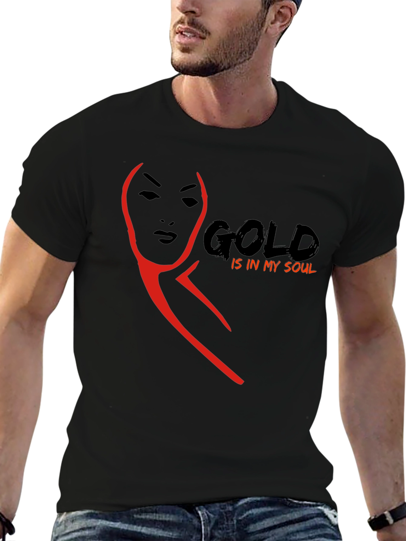 Black Gold Soul Graphic Tee - Stylish Black T-Shirt view 6