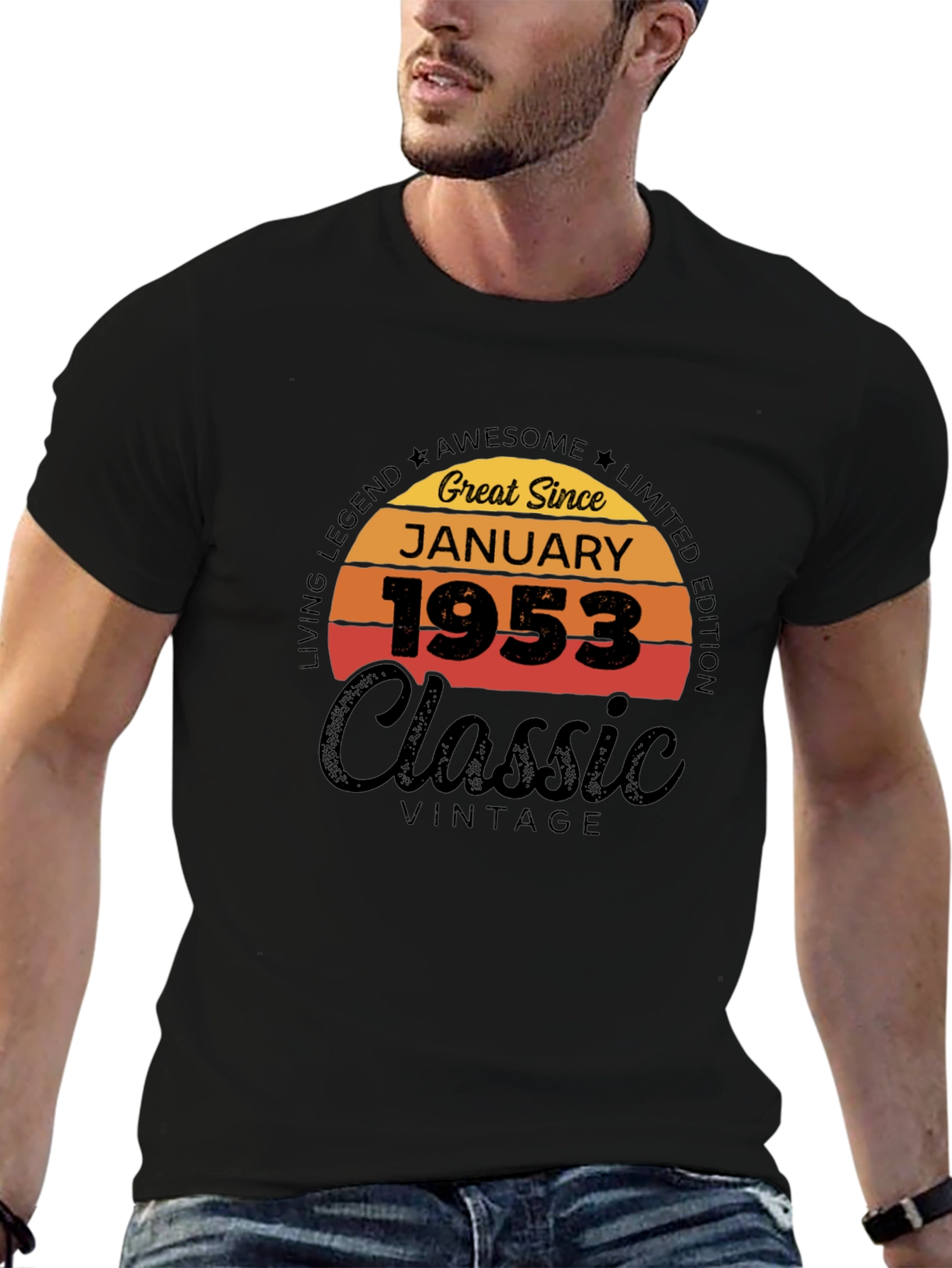 Black Vintage January 1953 Classic Black T-Shirt view 6