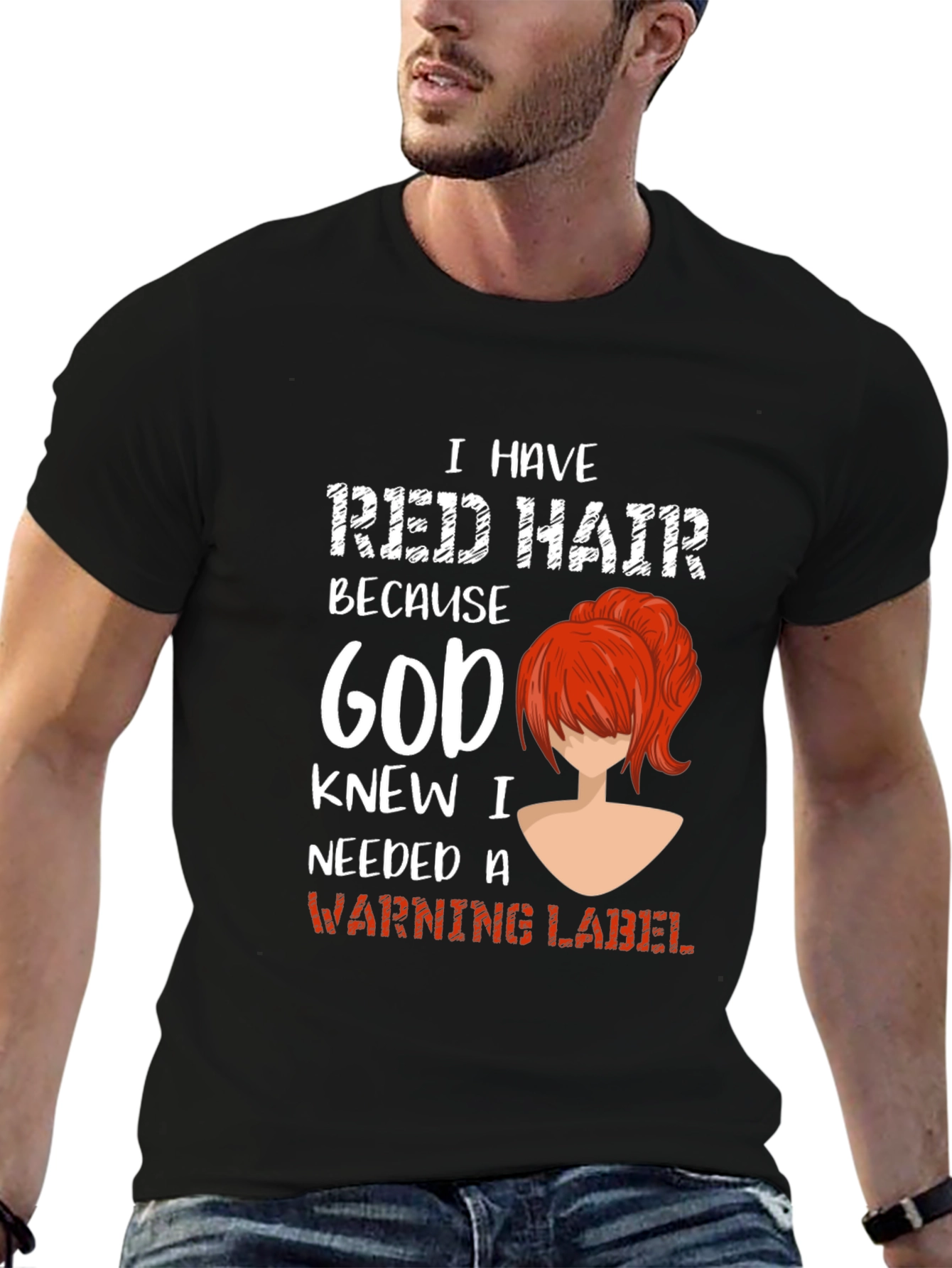 Black Red Hair Warning Label Graphic Tee view 6