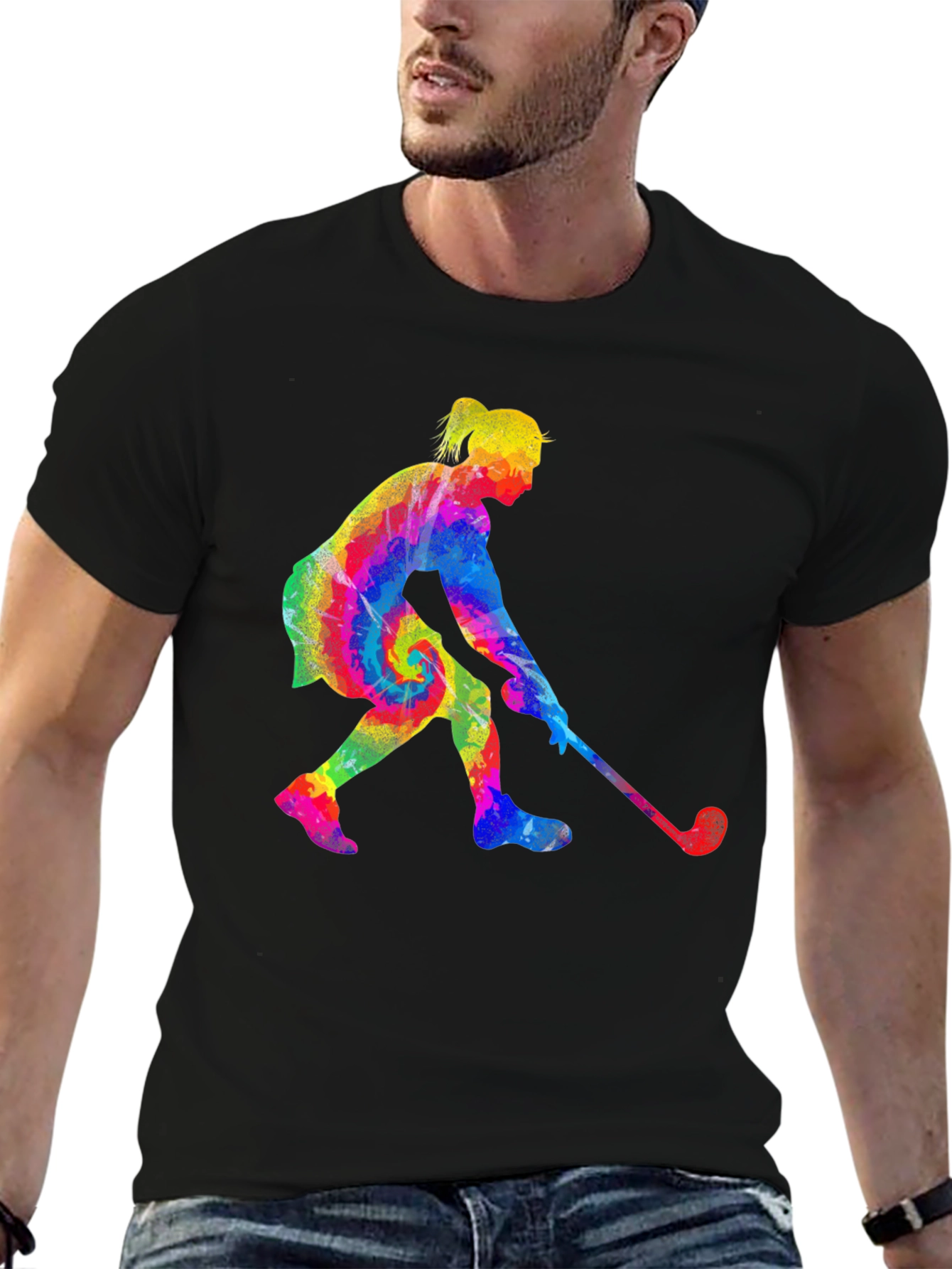 Black Tie-Dye Golfing Woman Black T-Shirt view 6