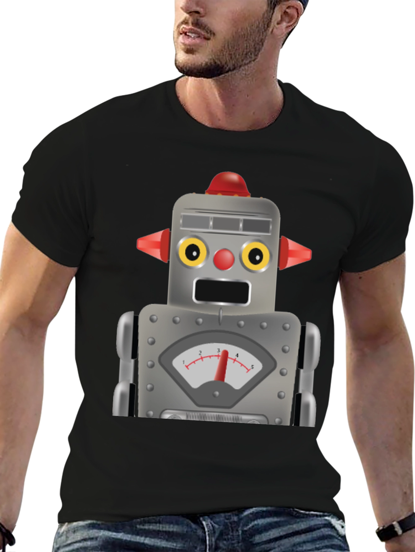 Black Retro Robot Graphic Tee - Fun Geek Style! view 6