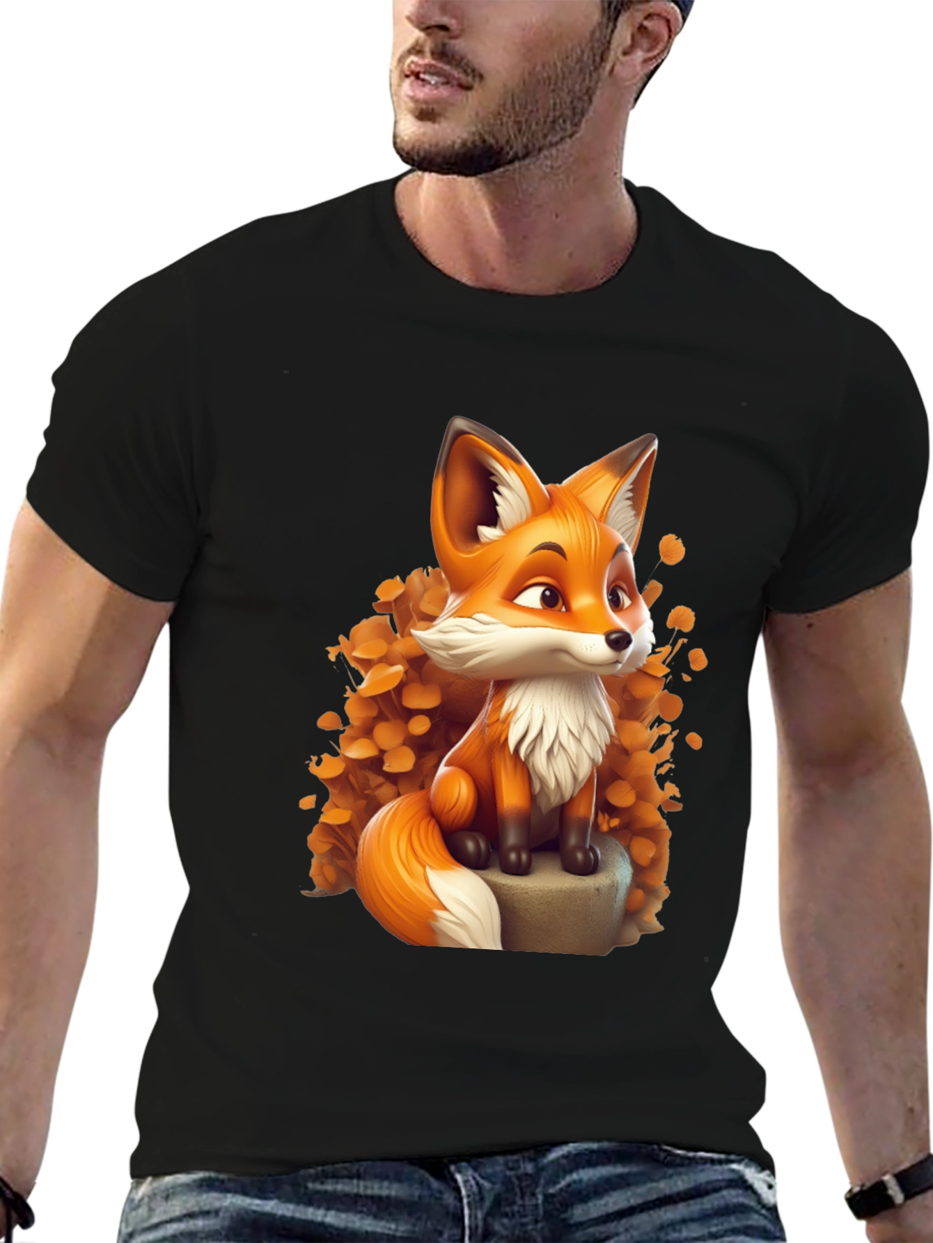 Black Cartoon Fox Graphic Tee - Stylish & Comfortable view 6