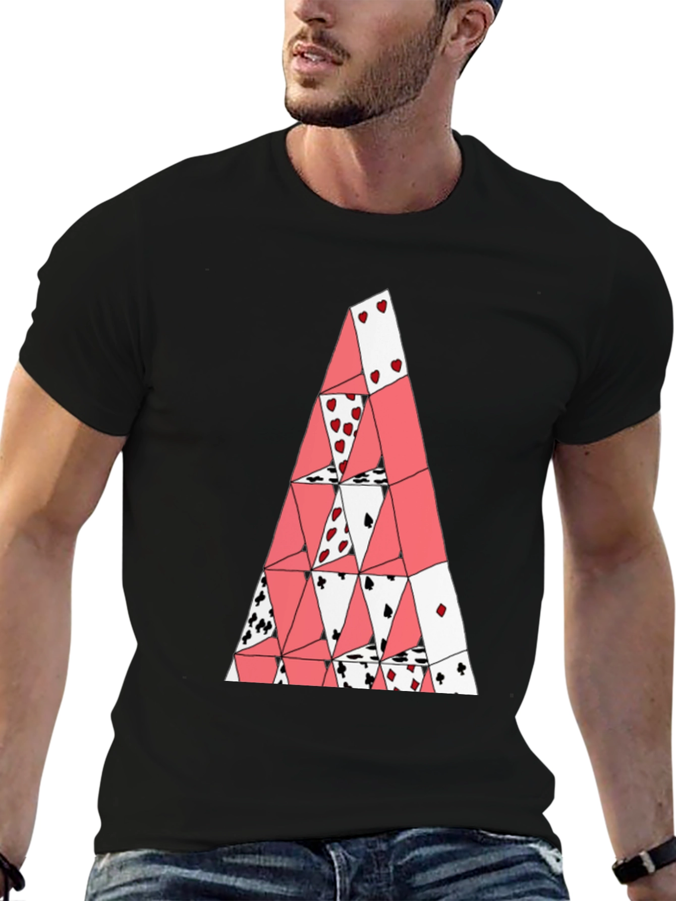 Black Card House Tee - Graphic Print Black T-Shirt view 6