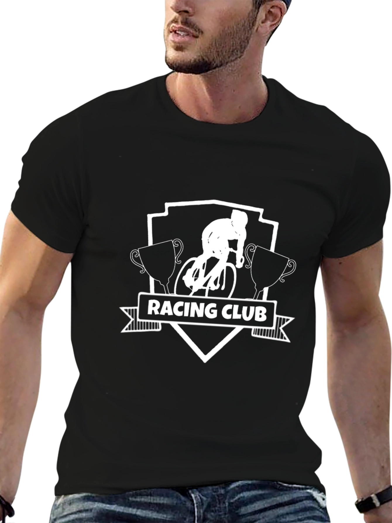 Black Racing Club Black T-Shirt for Cycling Enthusiasts view 6