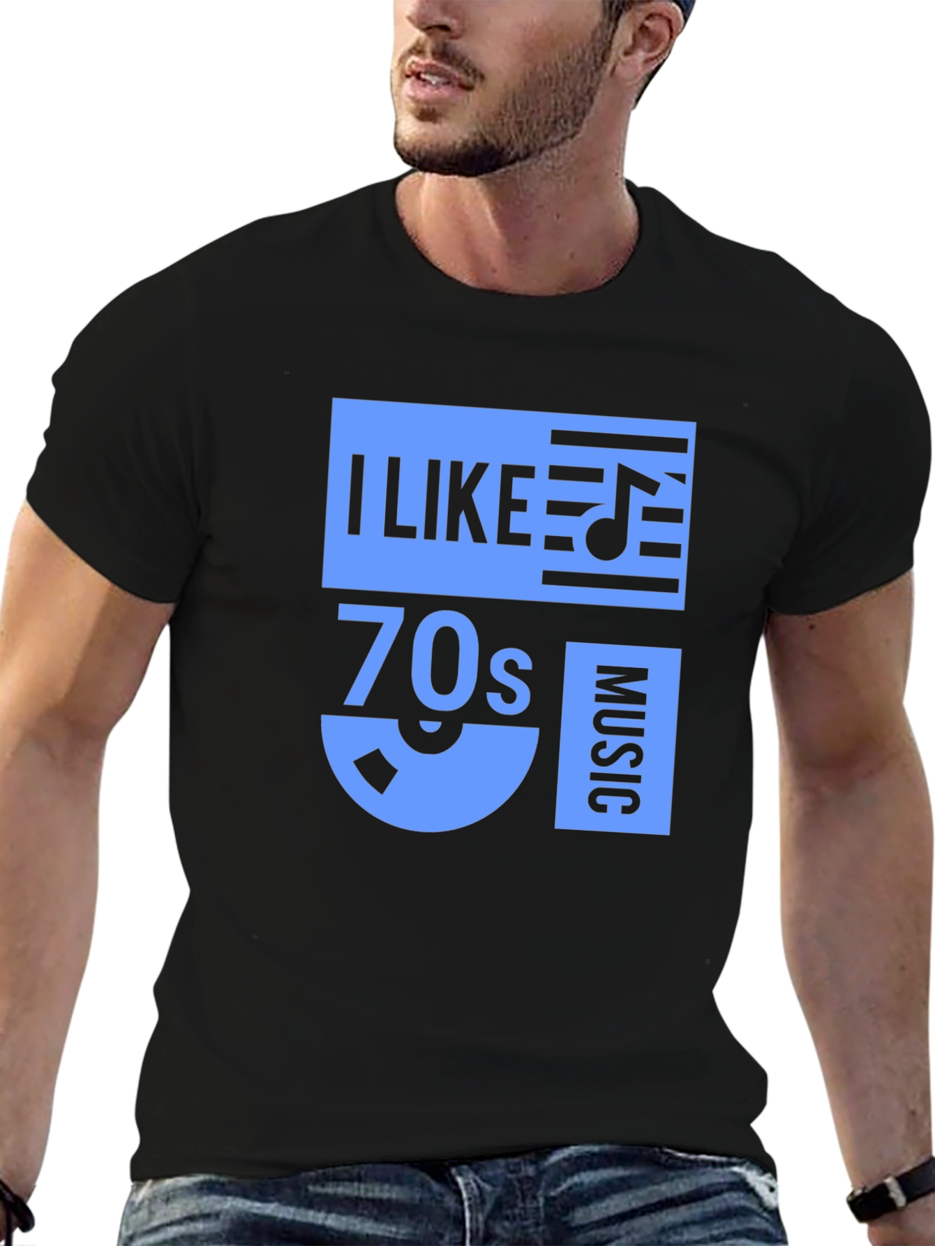 Black I Like 70s Music Graphic Tee - Retro Style T-Shirt view 6