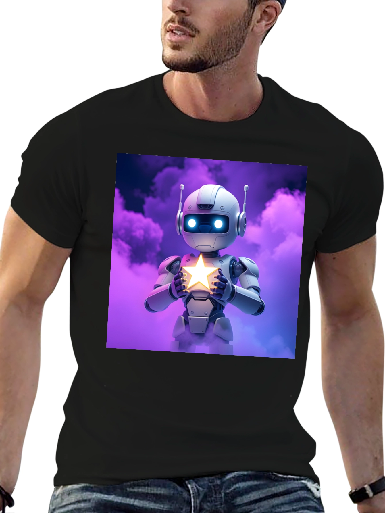 Black Robot Holding Star Graphic Tee view 6