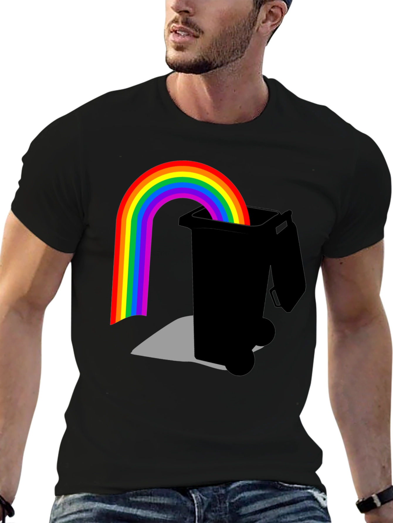 Black Rainbow Trash Bin Graphic Tee - Black view 6