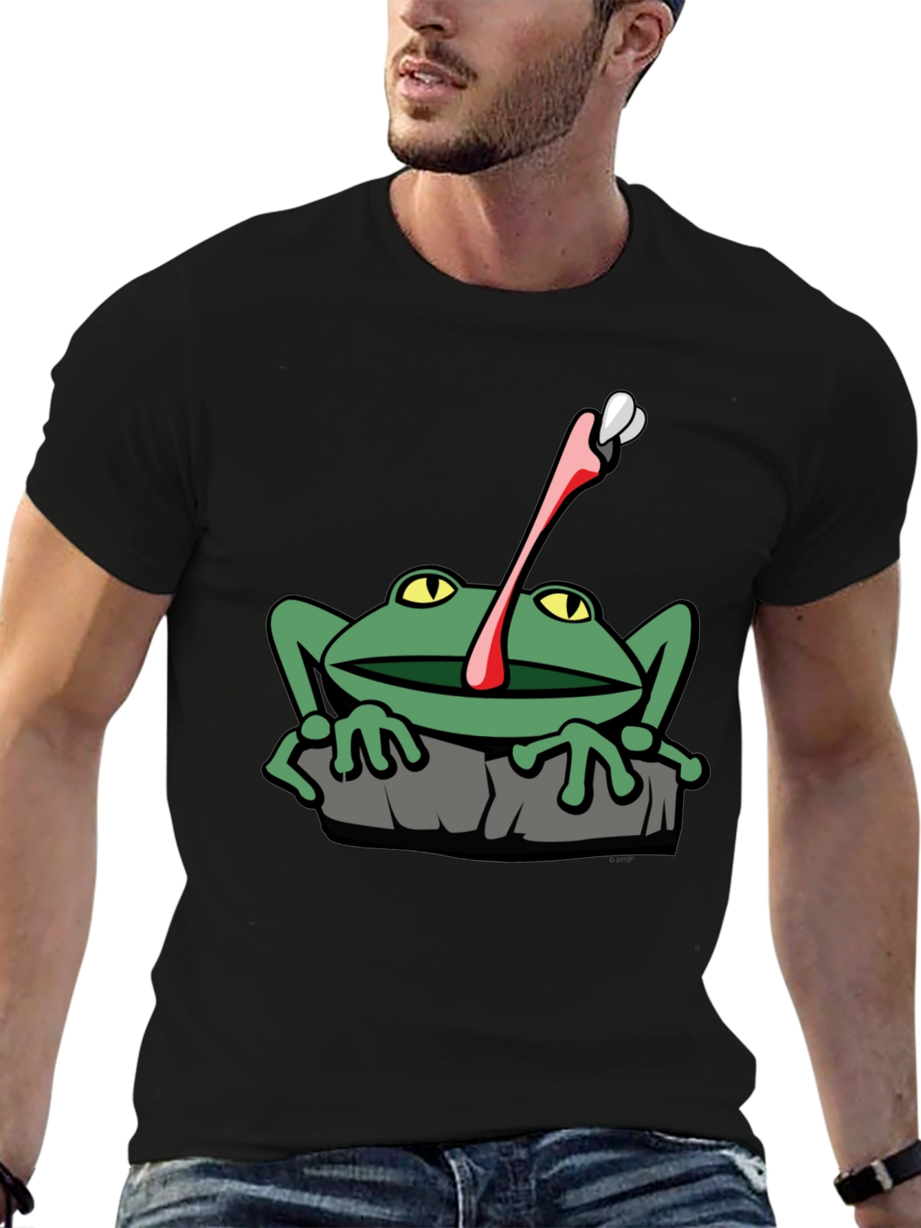 Black Frog Catching Fly Graphic T-Shirt view 6