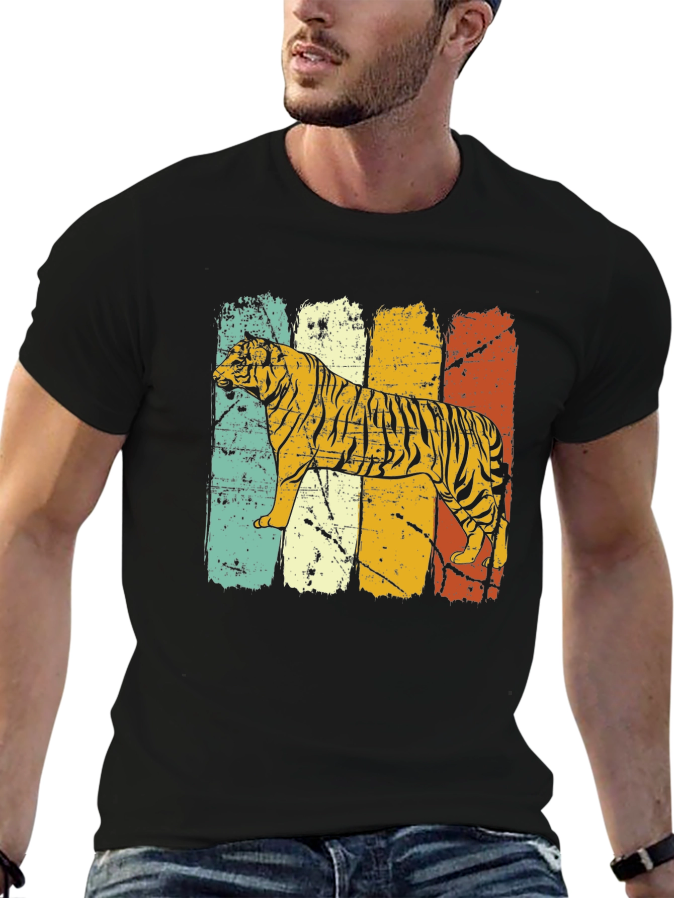 Black Retro Tiger Graphic Tee - Vintage Style view 6