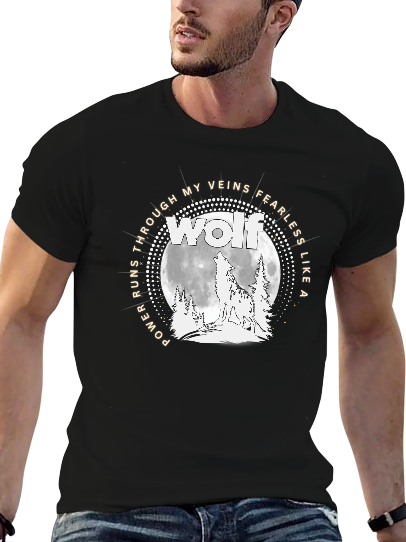 Black Wolf Power T-Shirt - Fearless Like a Wolf view 6