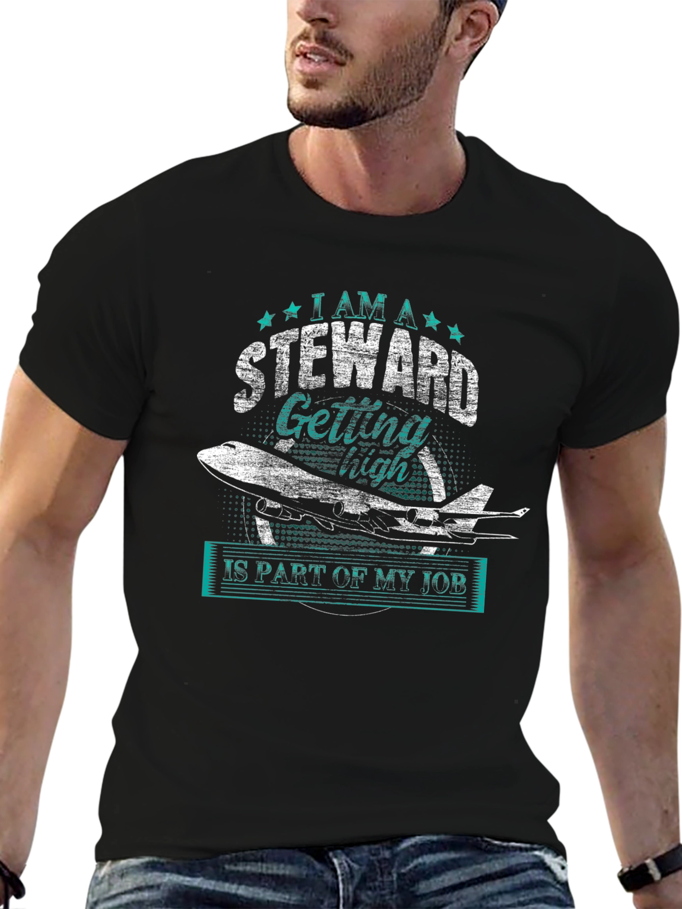 Black Steward Getting High T-Shirt - Aviation Humor Tee view 6