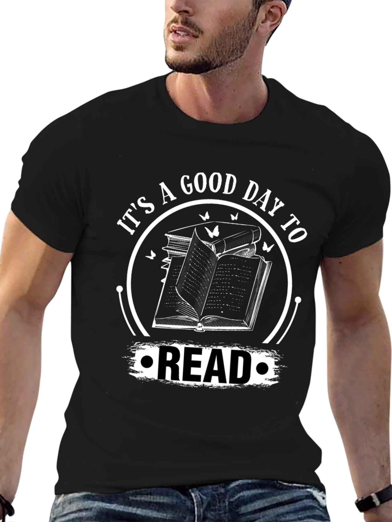 Black It's a Good Day to Read T-Shirt, Black Cotton Tee view 6