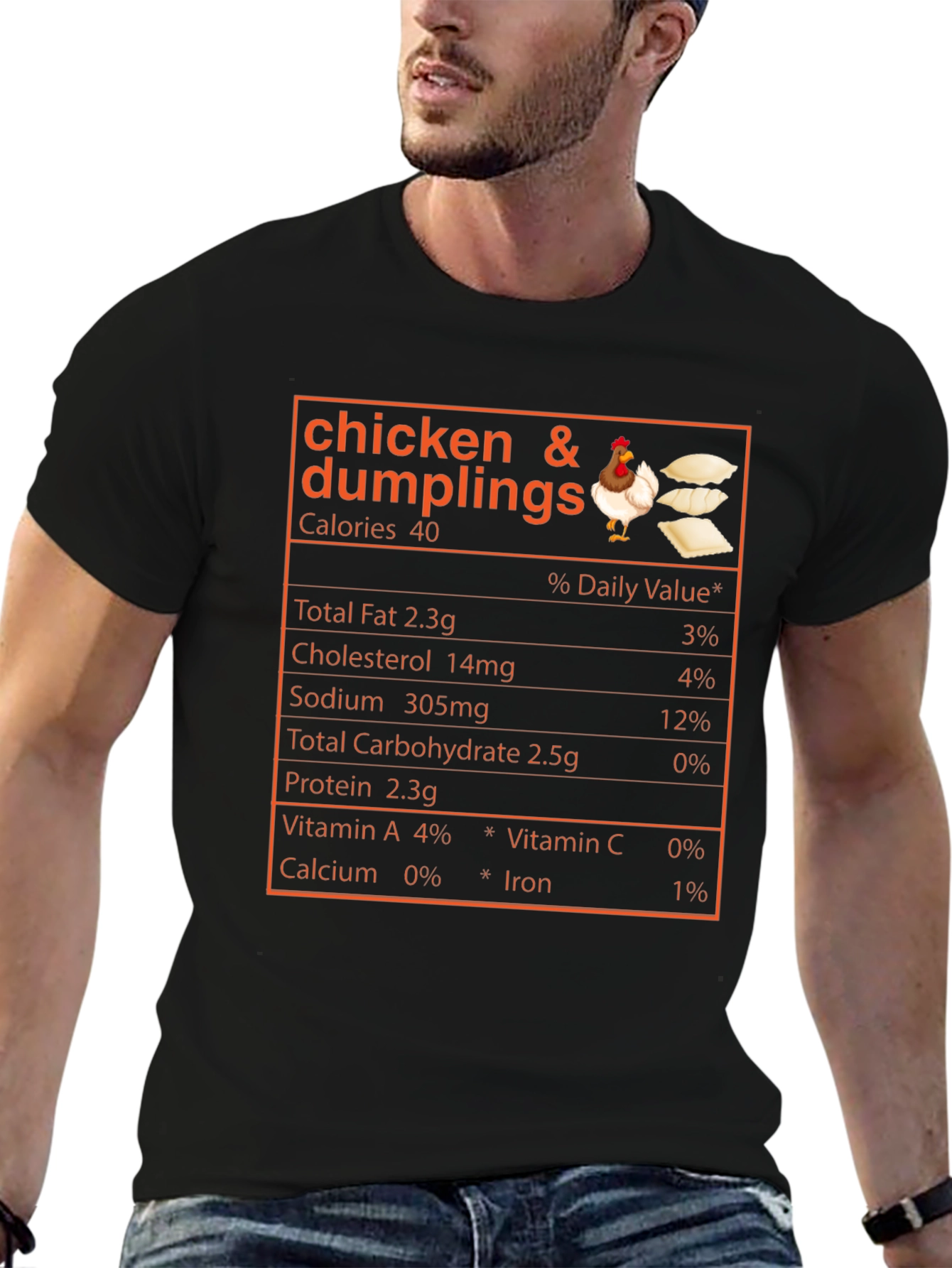 Black Chicken & Dumplings Nutrition Facts Novelty T-Shirt view 6
