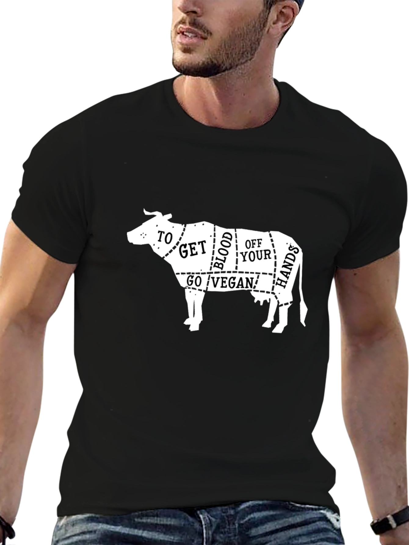 Black Vegan Butcher T-Shirt: "To Get Blood Off Your Hands, Go Vegan!" view 6