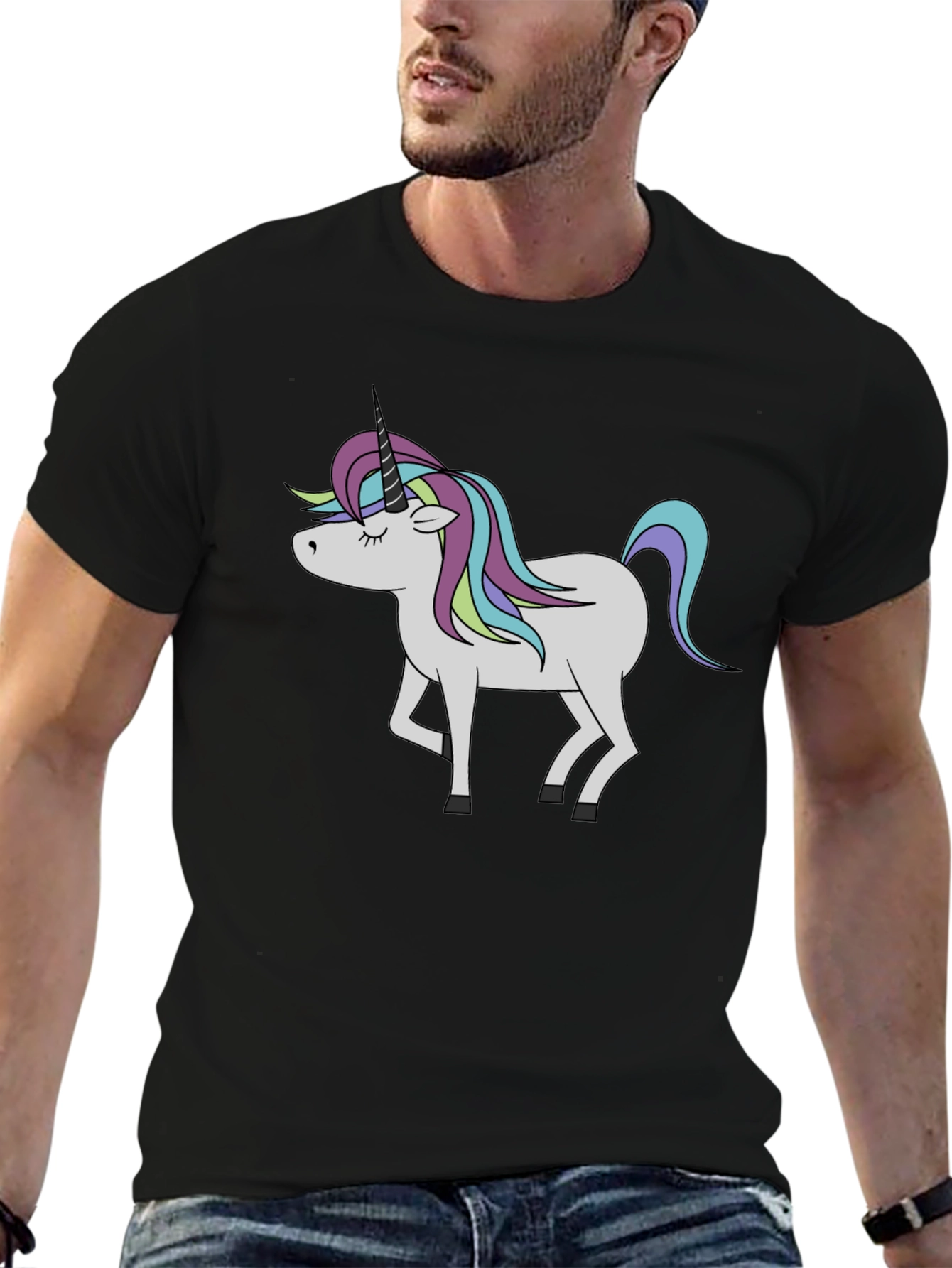 Black Unicorn Graphic Black T-Shirt - Men's Fashion Tee view 6