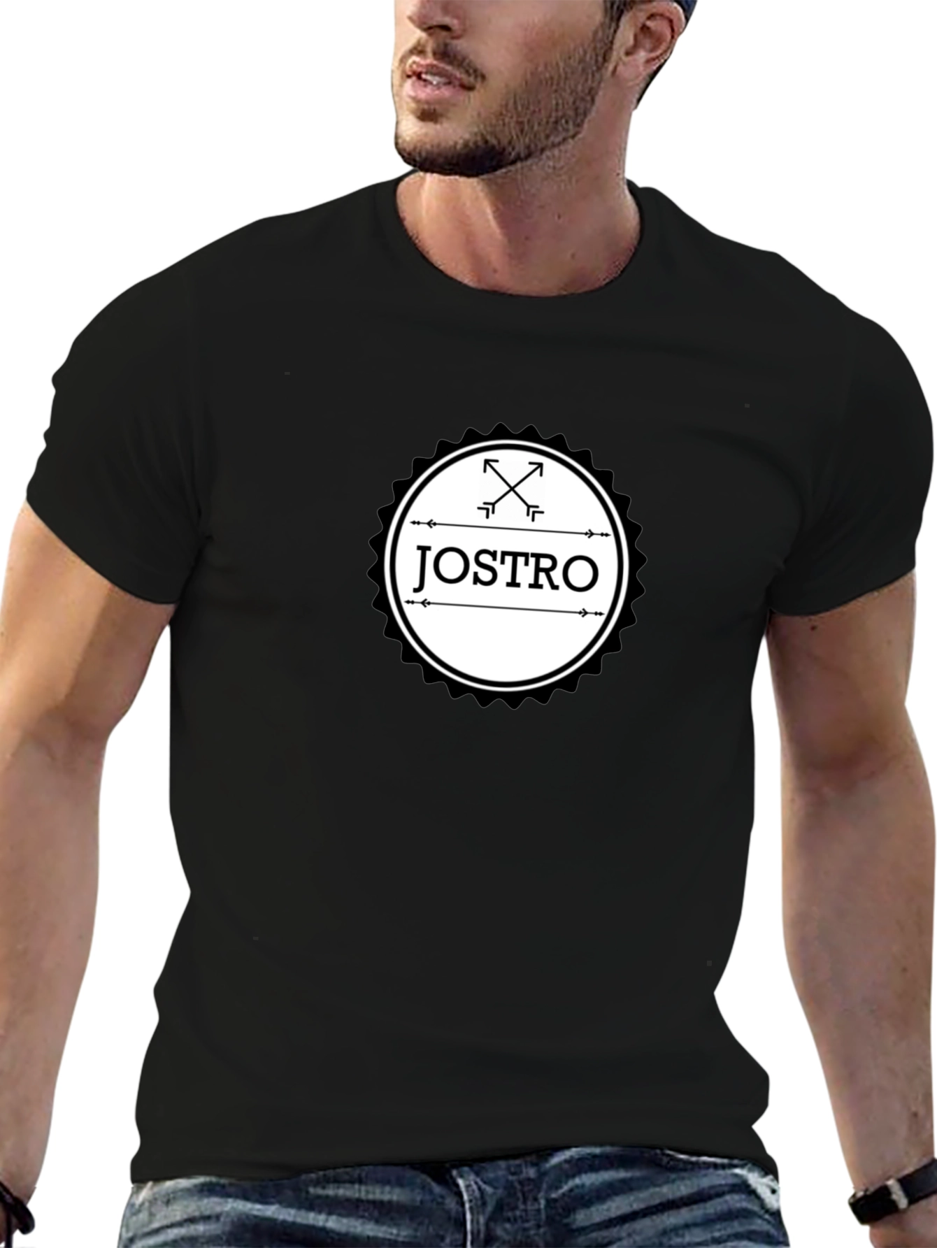 Black JOSTRO Graphic T-Shirt - Black Crew Neck Tee view 6