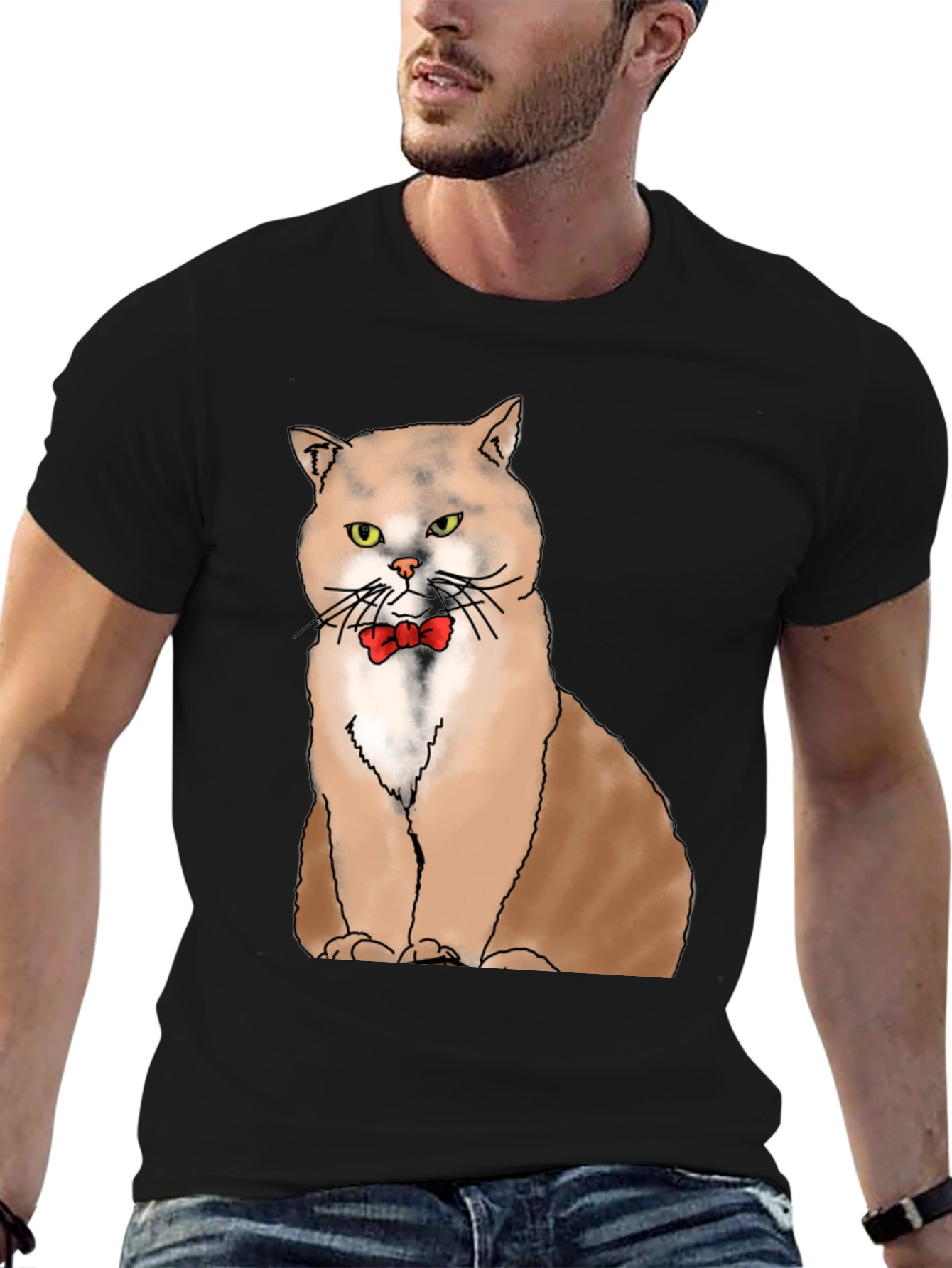 Black Cat with Bowtie Graphic T-Shirt - Black view 6