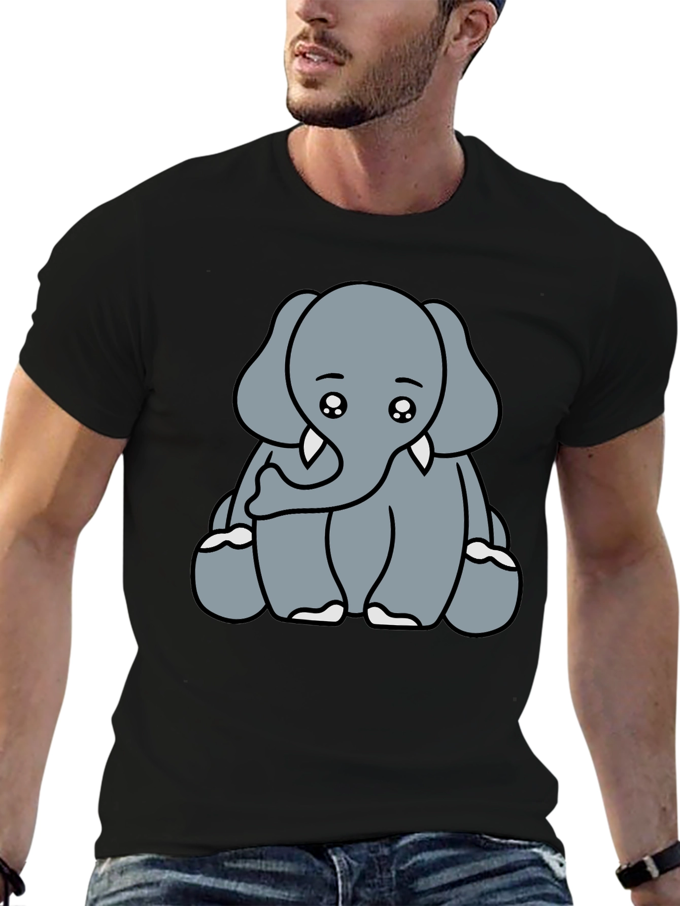 Black Cute Elephant Graphic Tee - Soft Cotton Blend view 6