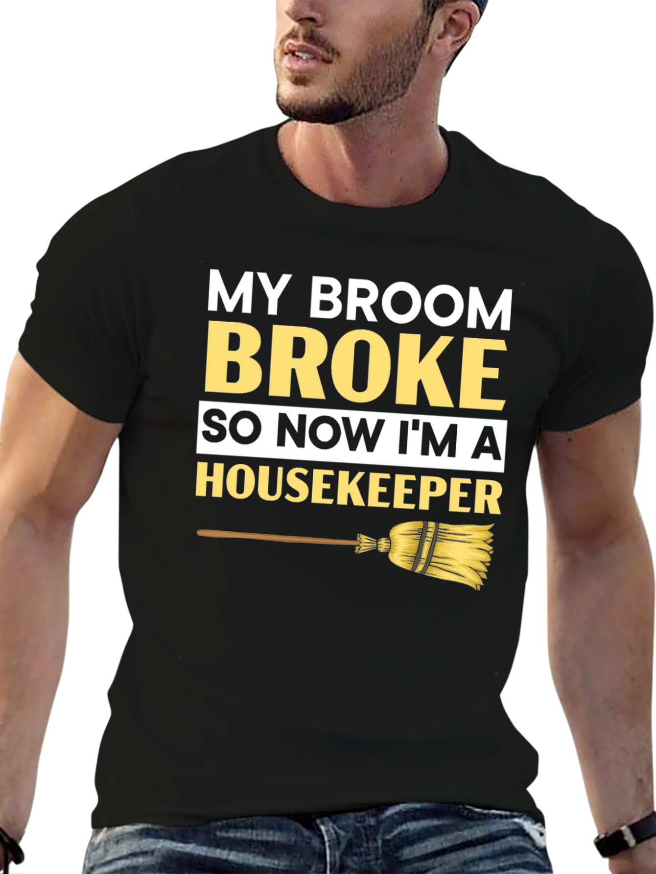 Black Broom Broke Housekeeper T-Shirt - Funny Cleaning Tee view 6