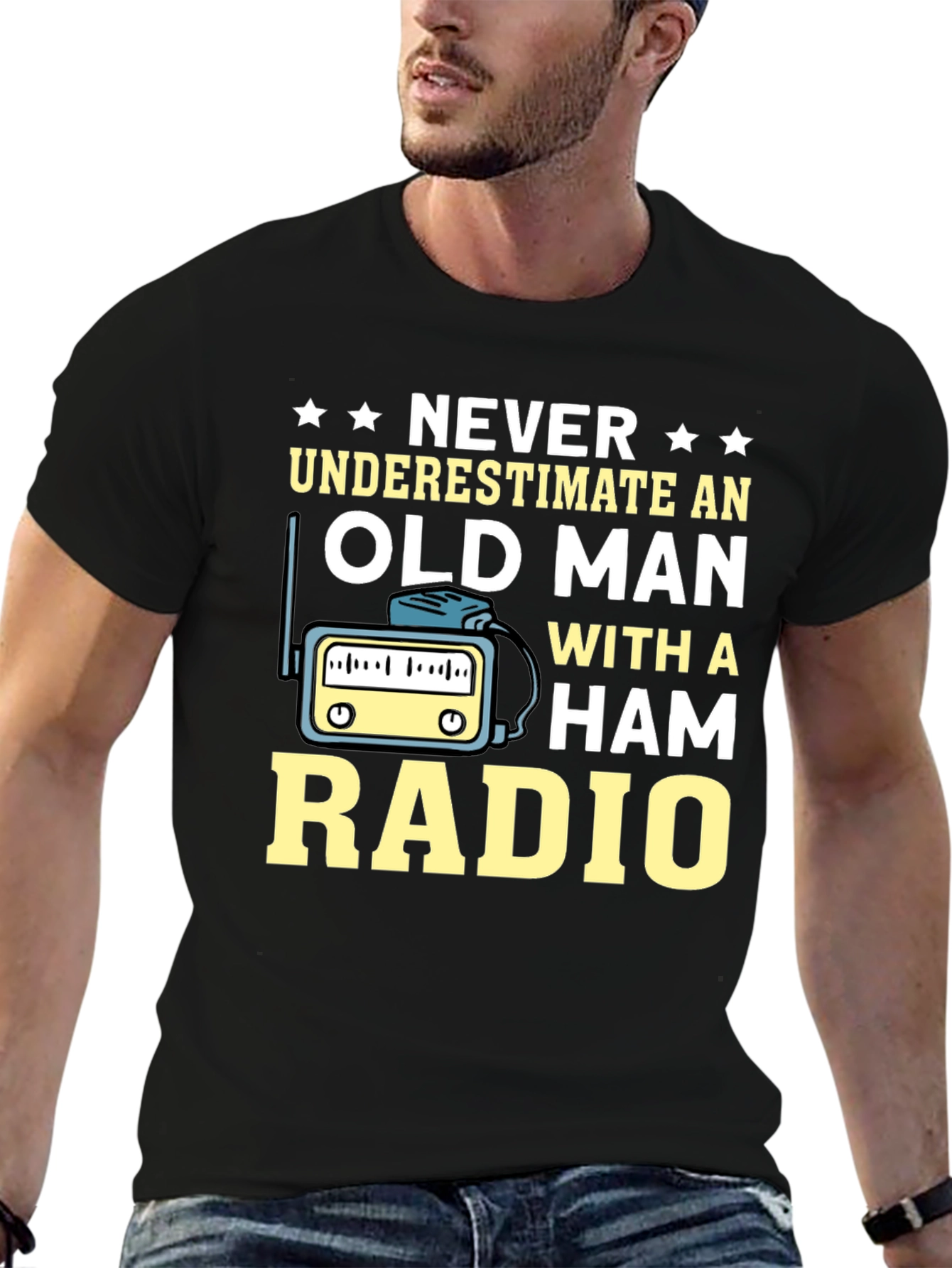 Black Ham Radio Old Man T-Shirt - Black view 6