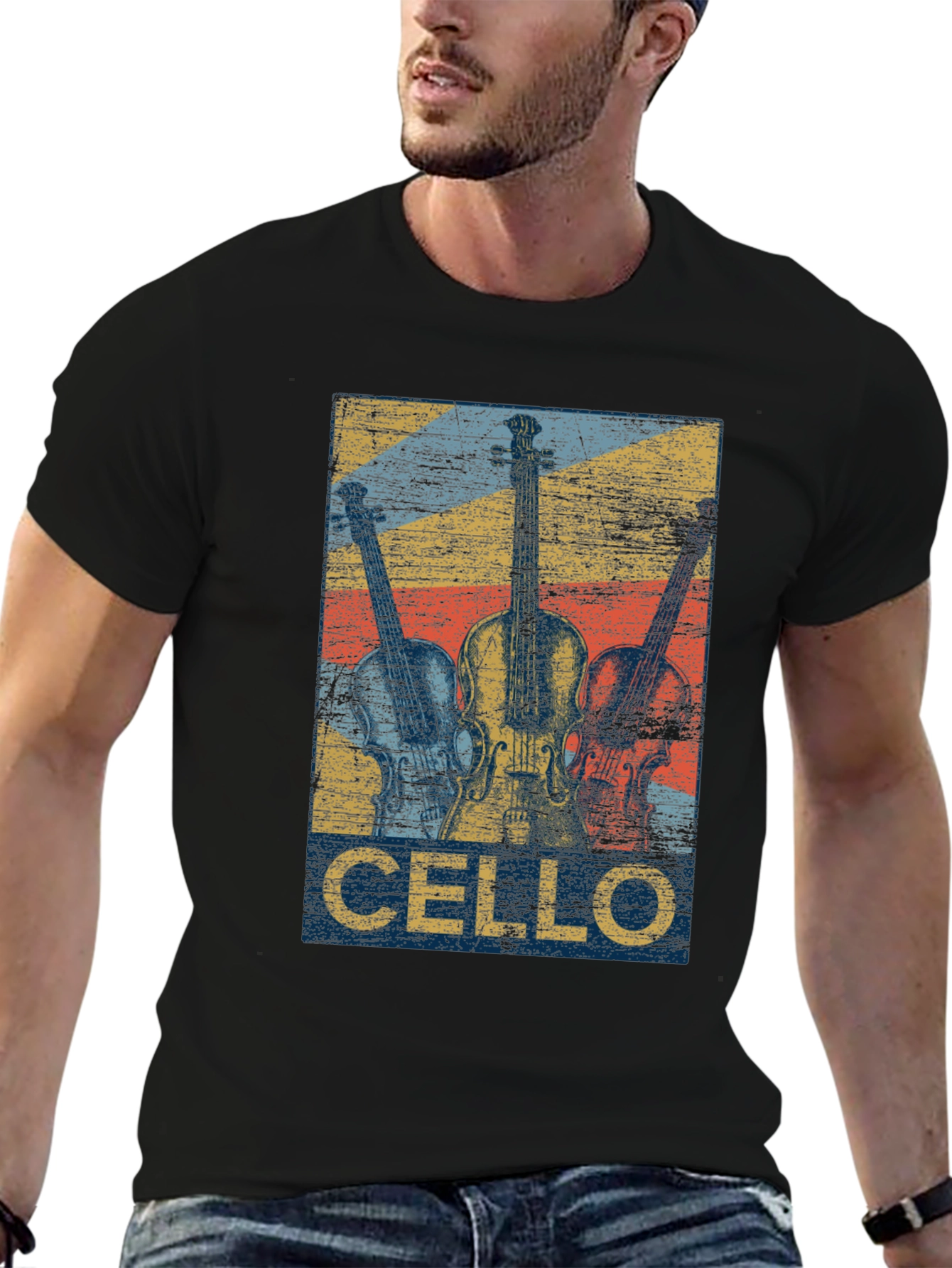 Black Vintage Cello Music T-Shirt - Retro Design view 6