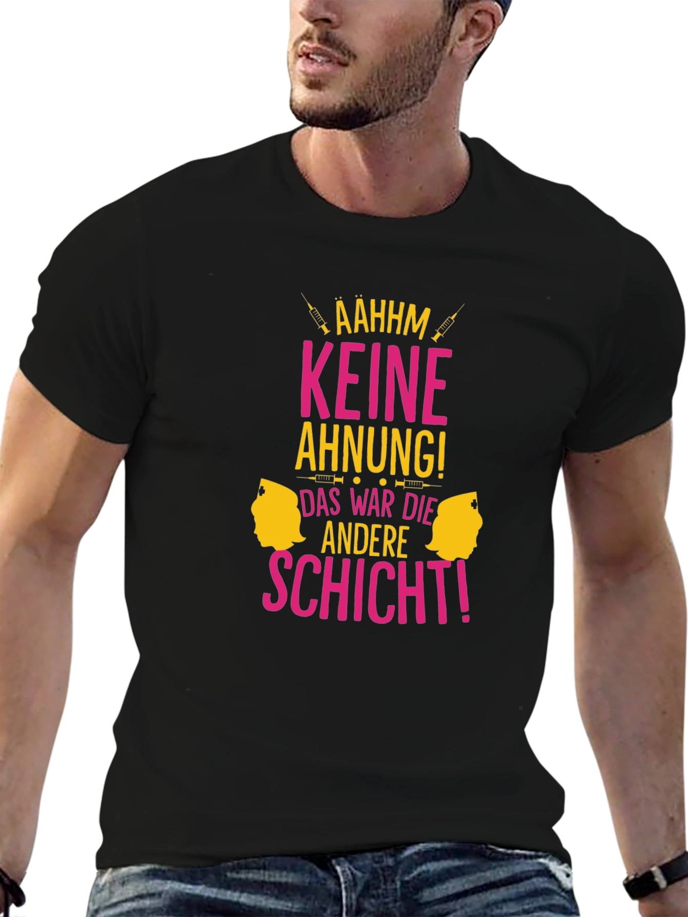 Black Funny Nurse T-Shirt - Keine Ahnung! Design view 6