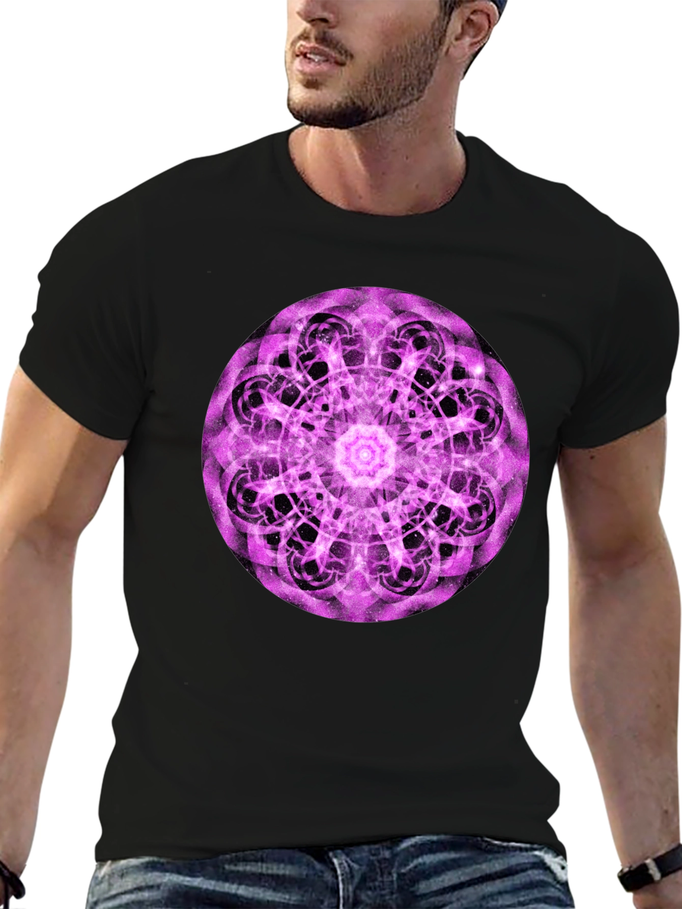Black Mystic Mandala Black T-Shirt view 6