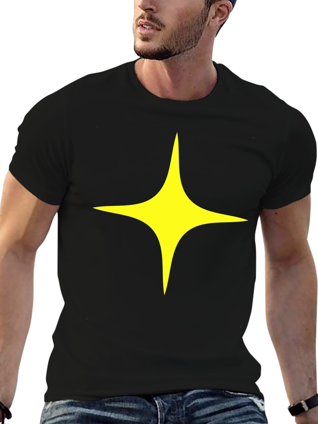 Black Black T-Shirt with Yellow Star Design view 6