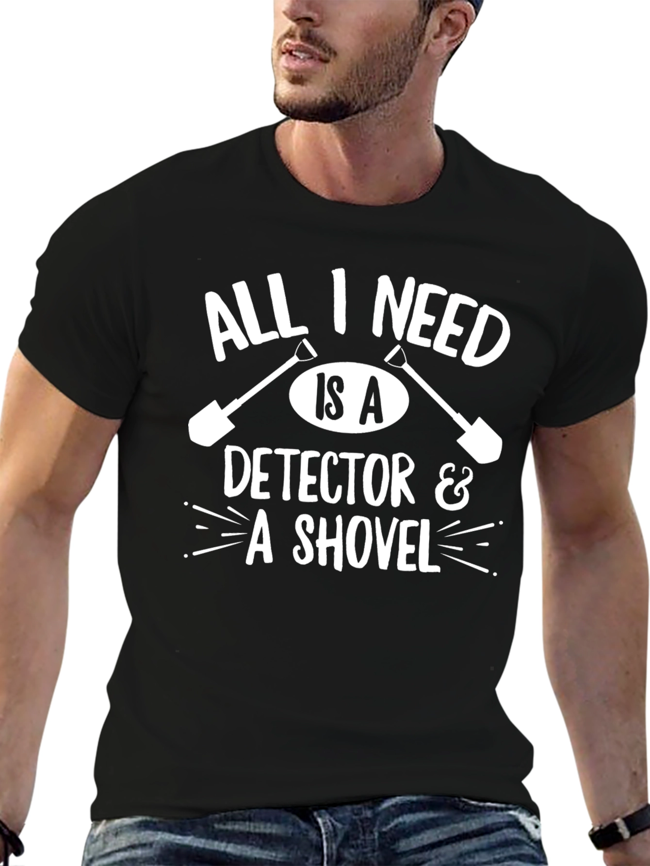 Black Detector & Shovel T-Shirt - Metal Detecting Gift view 6